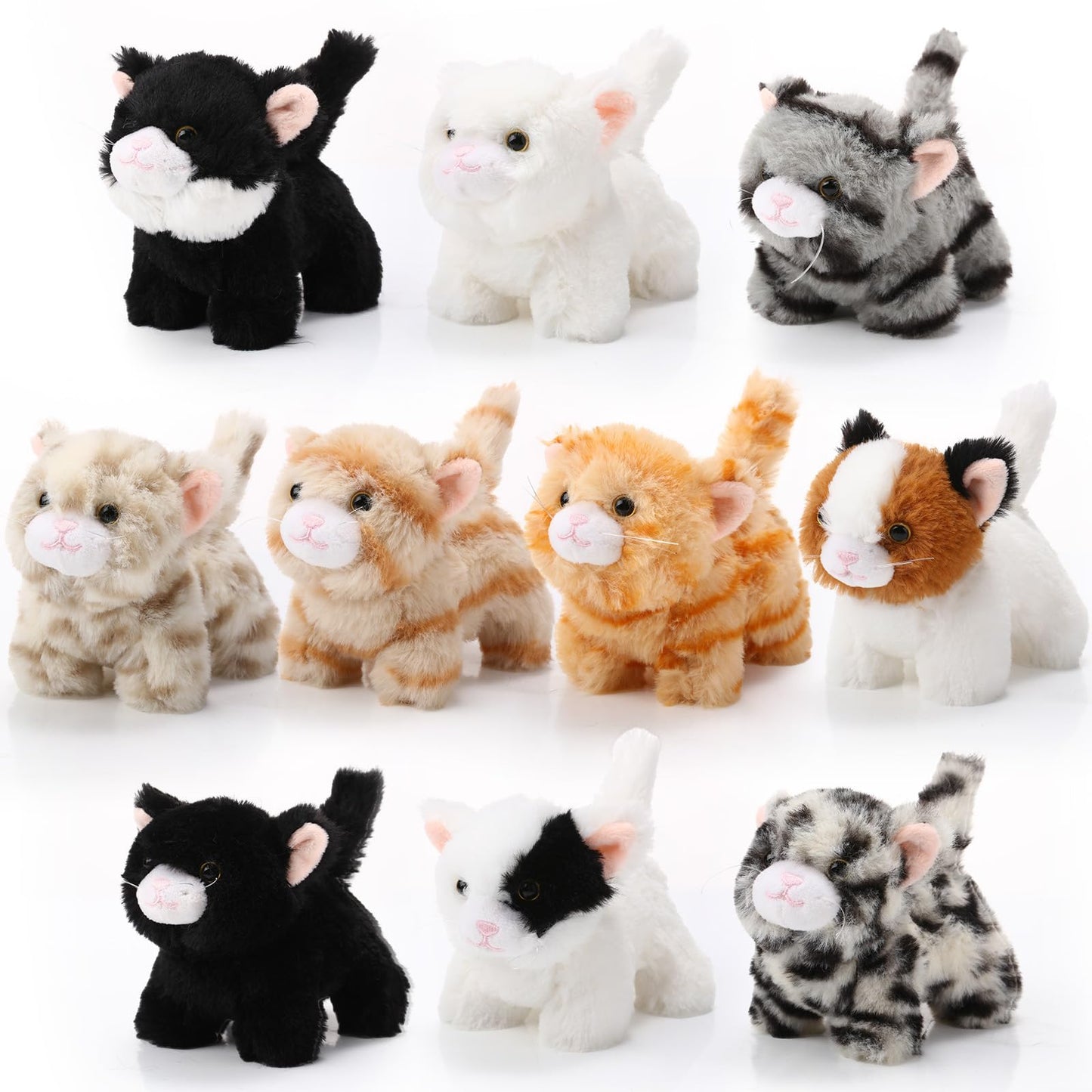 Lenwen 10 Pcs Cat Stuffed Animals Bulk Soft Cuddly Kitten Plush Sets Smitten Kittens Assorted Fluffy Stuffed Cats for Kiddos Birthday Valentine‘s Day Gift Party Goodie Bags Stuffers(Standing Style)