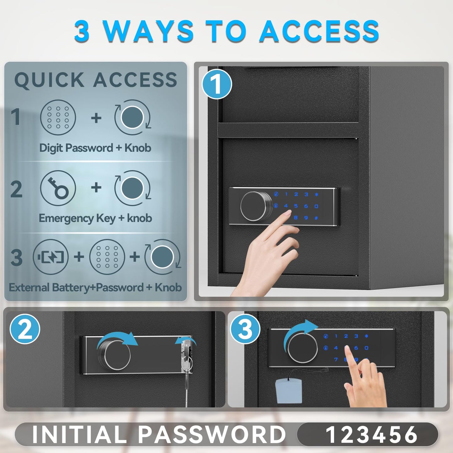 1.8 Cub DropSafe with Front Drop Slot - Fireproof Digital Security Safe Box with Combination Lock for Cash and Documents - Silent Safe for Business Office Home