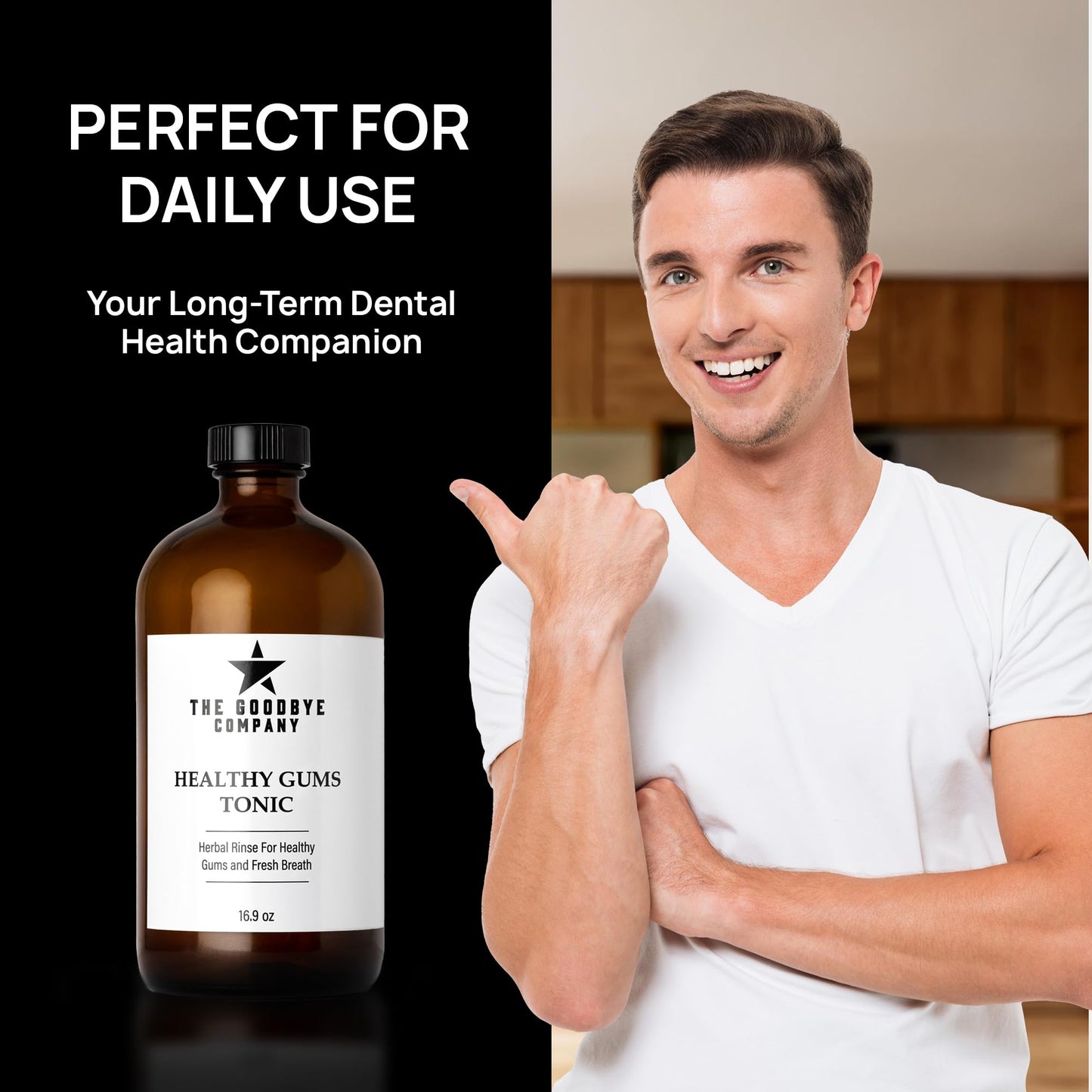 The Goodbye Company Healthy Gum Tonic – Natural Mouth Rinse for Strong Teeth & Gums – Soothes Bad Breath, Bleeding, and Irritation – Made with Pure Essential Oils – 500ml