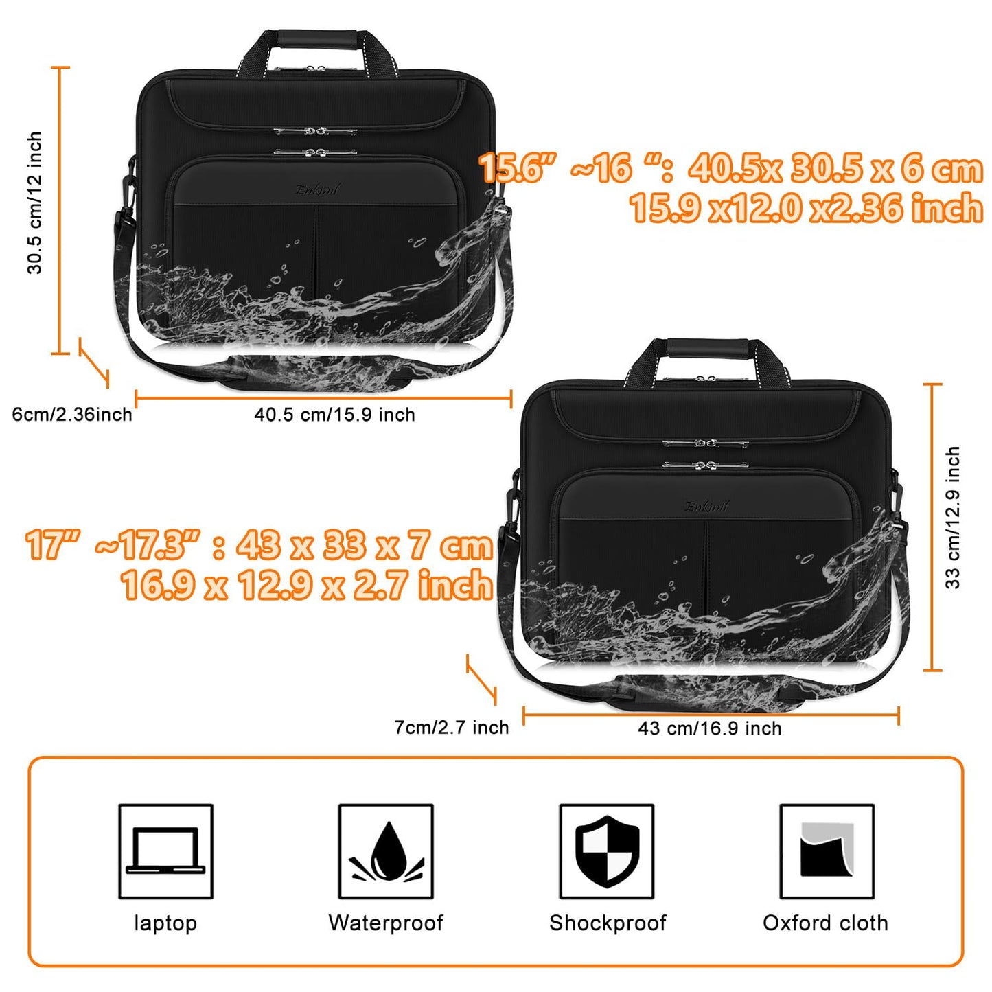 Enkinil 17-17.3 inch Laptop Briefcase, Waterproof Messenger Bag for Men with Reinforced Shoulder Strap & Padded Handle, Business Travel Laptop Bag, Compatible with HP ZBook ThinkPad DELL Inspiron