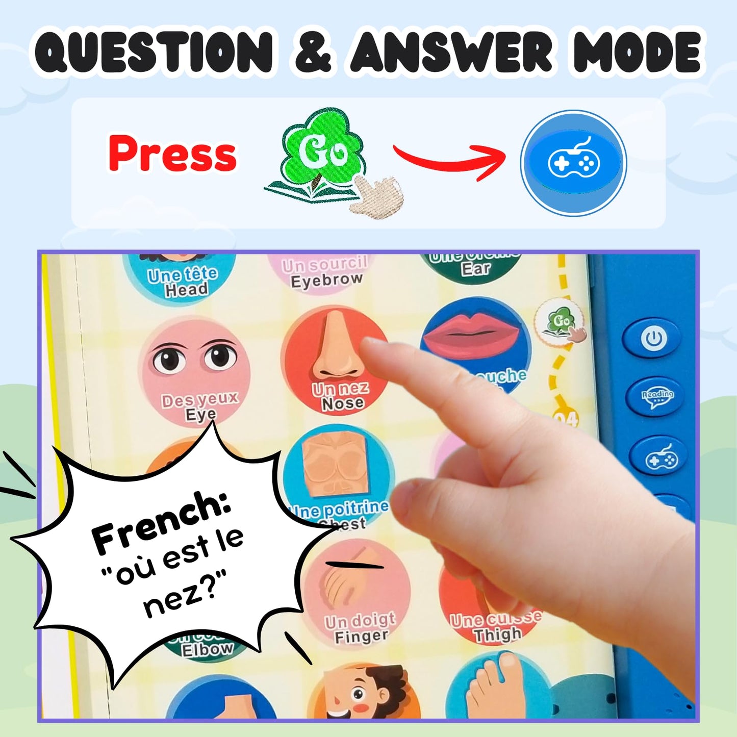 ZeenKind French English Talking Learning Book for Kids 2 3 4 5 6 Years Old, Learn French Interactive Audio Sound Books for Toddlers, Francais Educational Electronic Toys, Bilingual Musical Toy