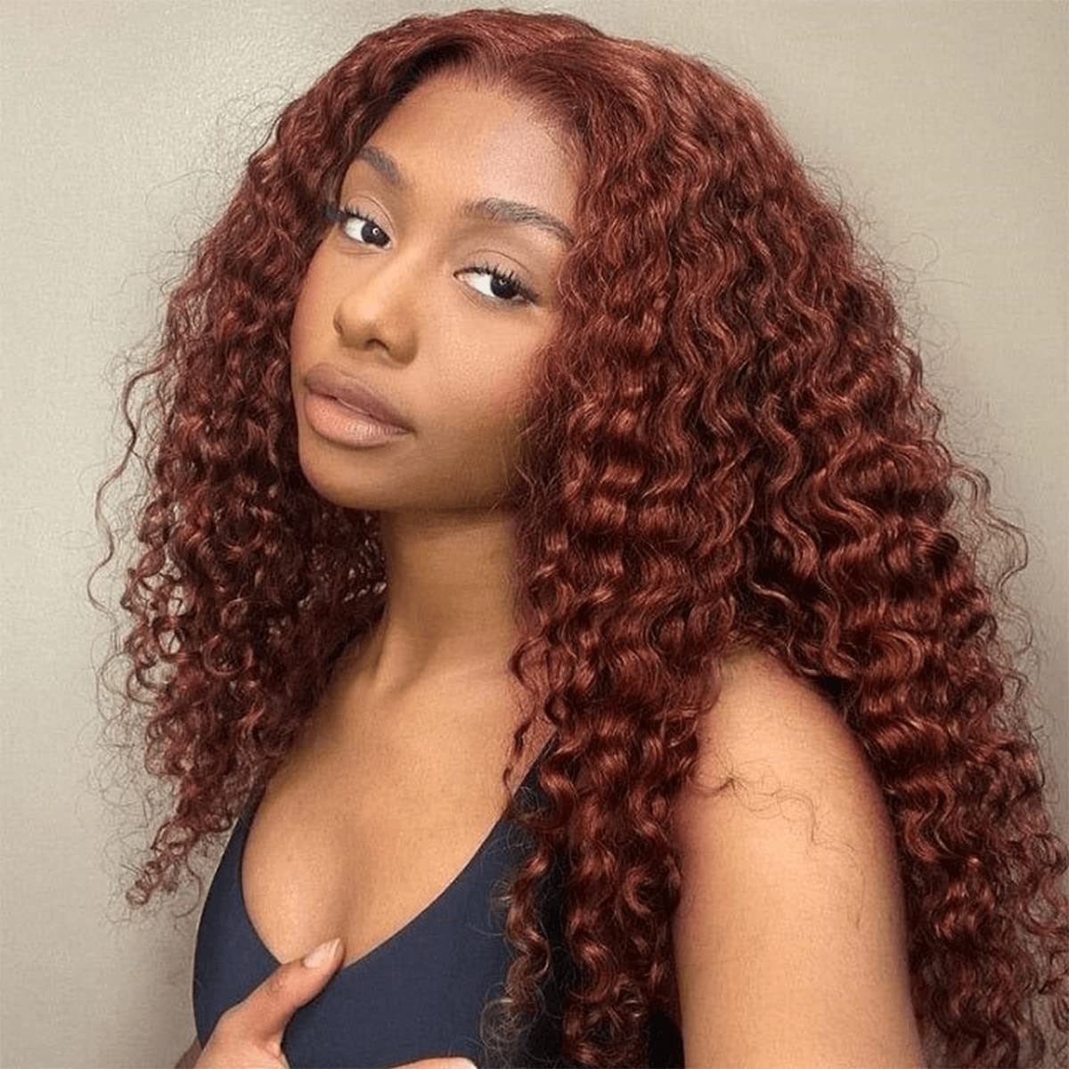 Siyun Show 13x4 Reddish Brown Deep Wave Lace Front Wigs Human Hair Wigs for Black Women 20 Inch