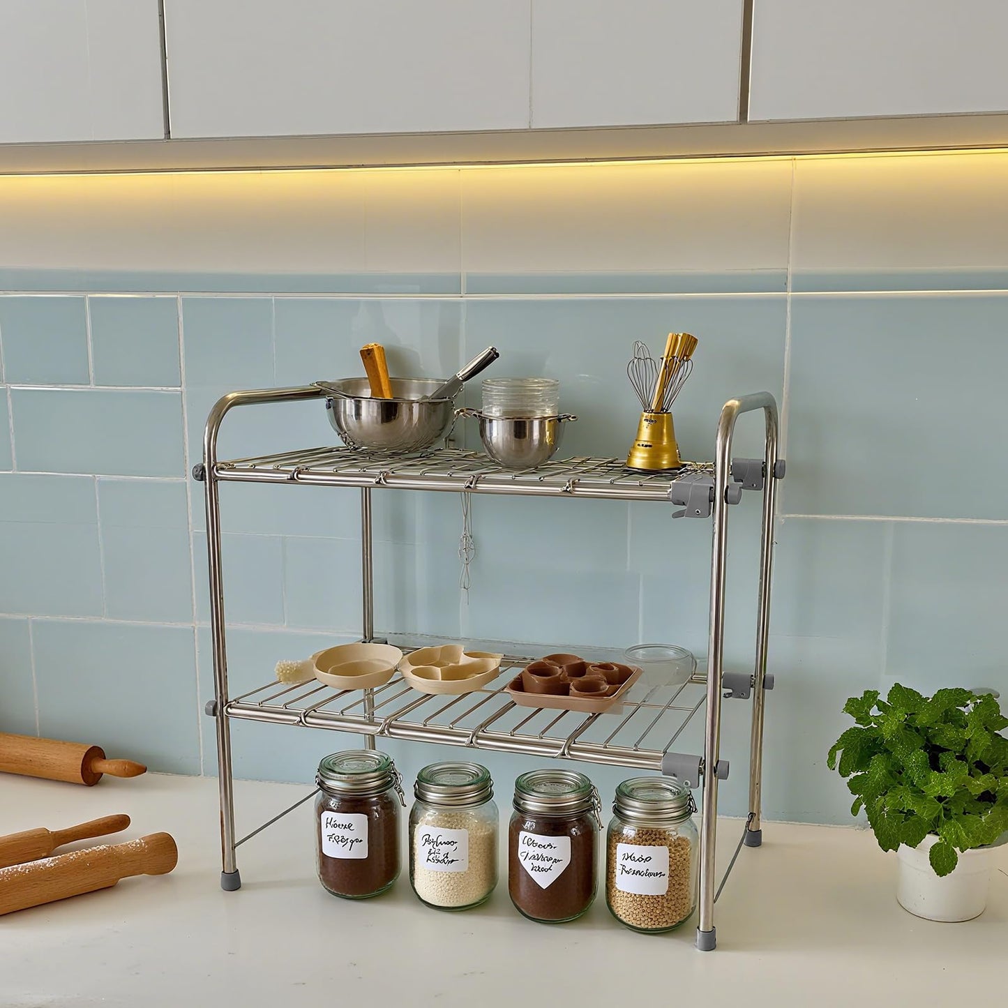 SONWIN Under Sink Organizers and Storage，2 Tier Expandable Under Cabinet Organizer Shelf for Under Kitchen Bathroom Sink Organizers and Storage