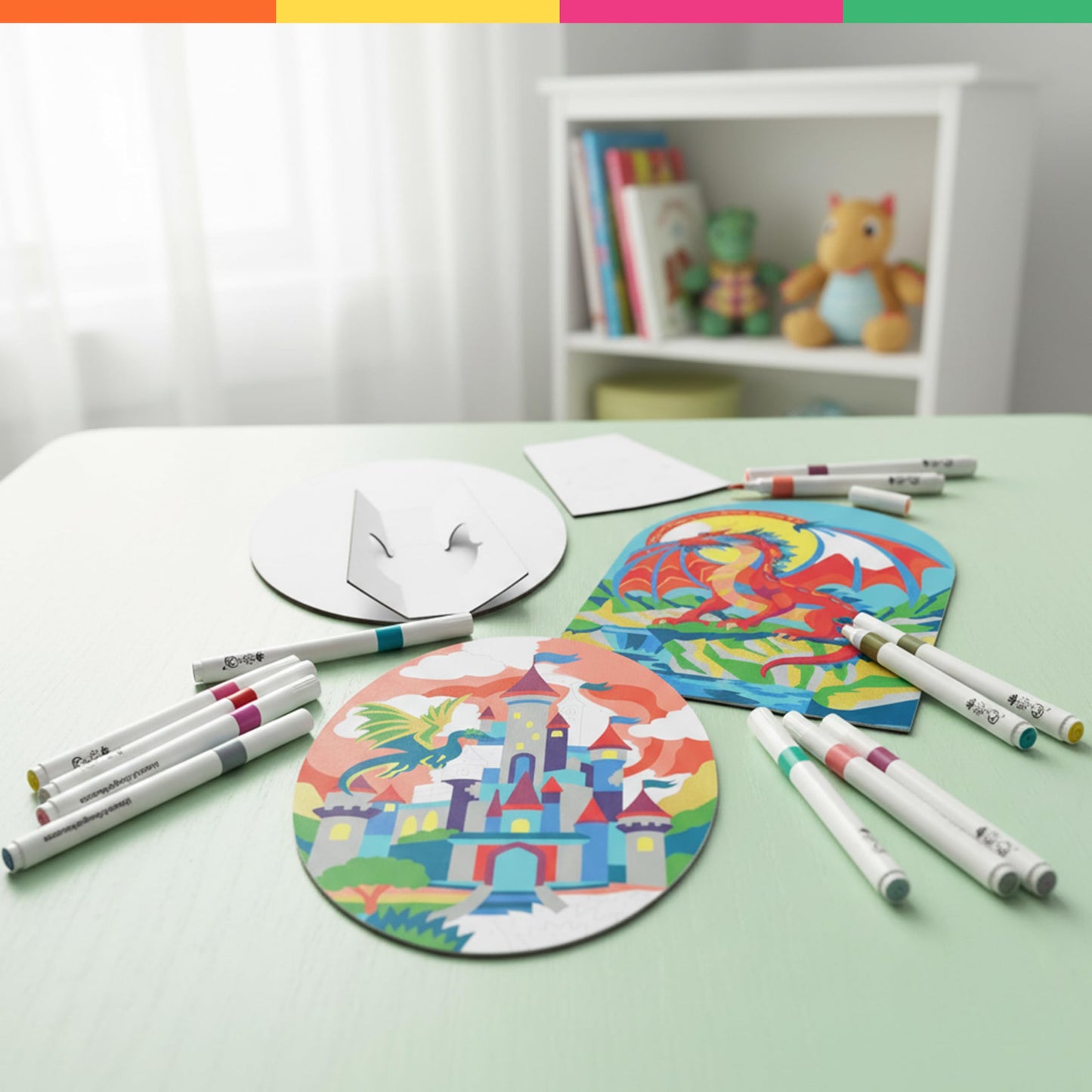 Bright Stripes Marker by Numbers Paint Kit for Kids Ages 8+ | Fierce Dragons Acrylic Paint Marker Set | Includes 3 Shaped Canvas Boards, Gold Marker & Easel Stands