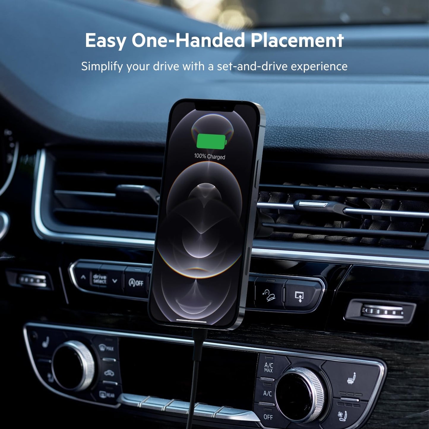 Belkin MagSafe-Compatible Magnetic Wireless Car Charger 10W - BoostCharge Pro Wireless Charger, Magnetic Car Vent Phone Mount for iPhone 16, iPhone 15, 14, & 13 Series, Power Supply Included - Black
