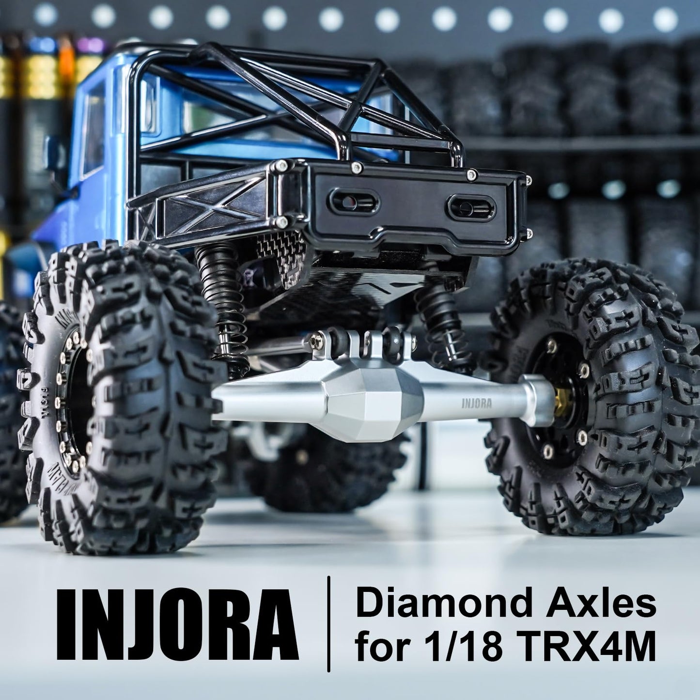 INJORA +4mm Diamond Axles with Lay Down Servo Mount & Links for 1/18 TRX4M(Silver)