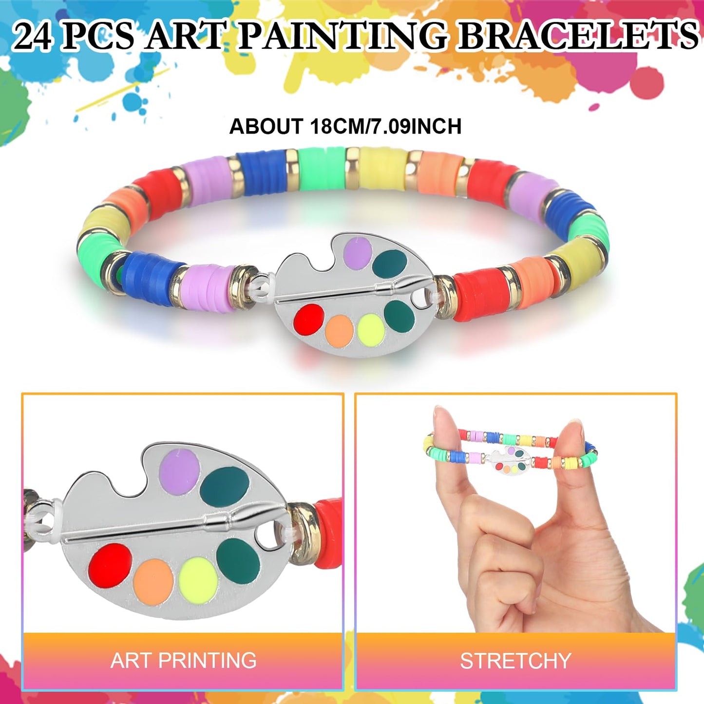 Landical 24 Sets Art Painting Bracelets Party Favors Artist Painter Jewelry Bracelets with Paint Palette Gifts for Women Christmas Art Graduation Paint Theme Birthday Party Supplies