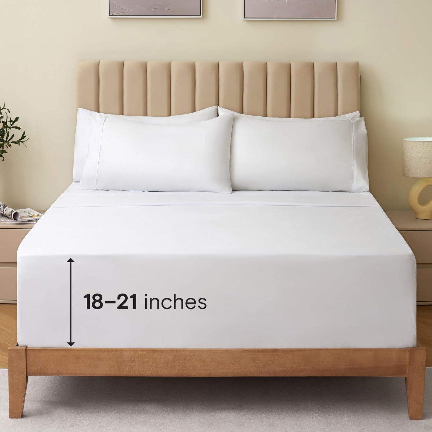 LuxClub 4 PC Queen Sheet Set, Bed Sheets Queen Size, Deep Pockets 18" Wrinkle Free Cooling Bed Sheets Machine Washable Hotel Bedding Silky Soft - White Queen