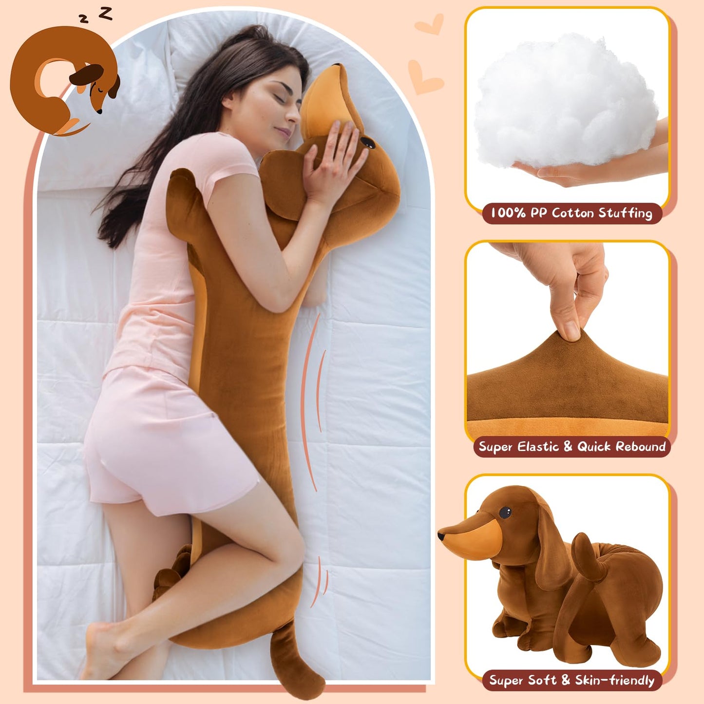 MorisMos Giant Dachshund Stuffed Animal, 43.3in Large Dachshund Long Body Pillow,Huge Stuffed Dog Body Pillow for Kids Adults,Christmas Birthday Valentine's Day Present