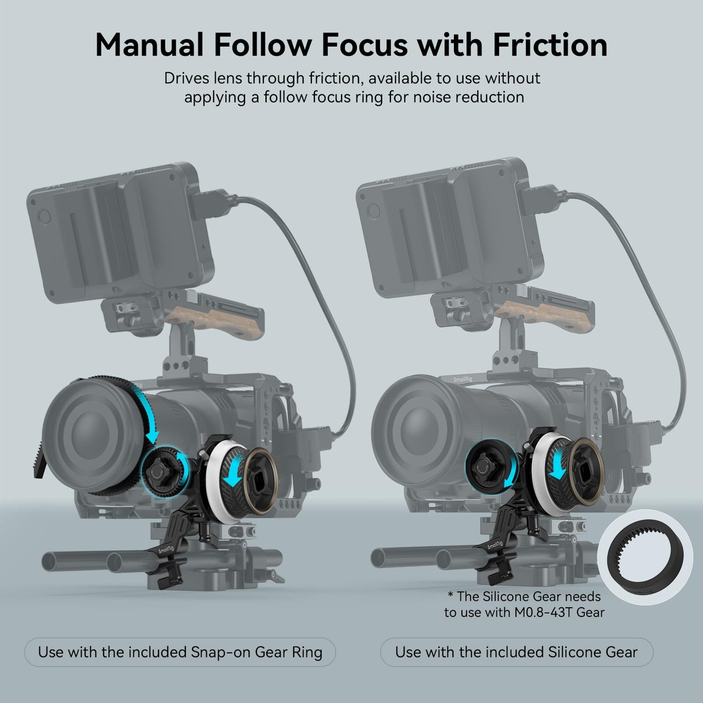 SmallRig Mini Follow Focus with A/B Stops & 15mm Rod Clamp and Snap-on Gear Ring Belt for DLSRs and Mirrorless Cameras, Fits Different Diameter Lenses Up to 114mm - 3010C