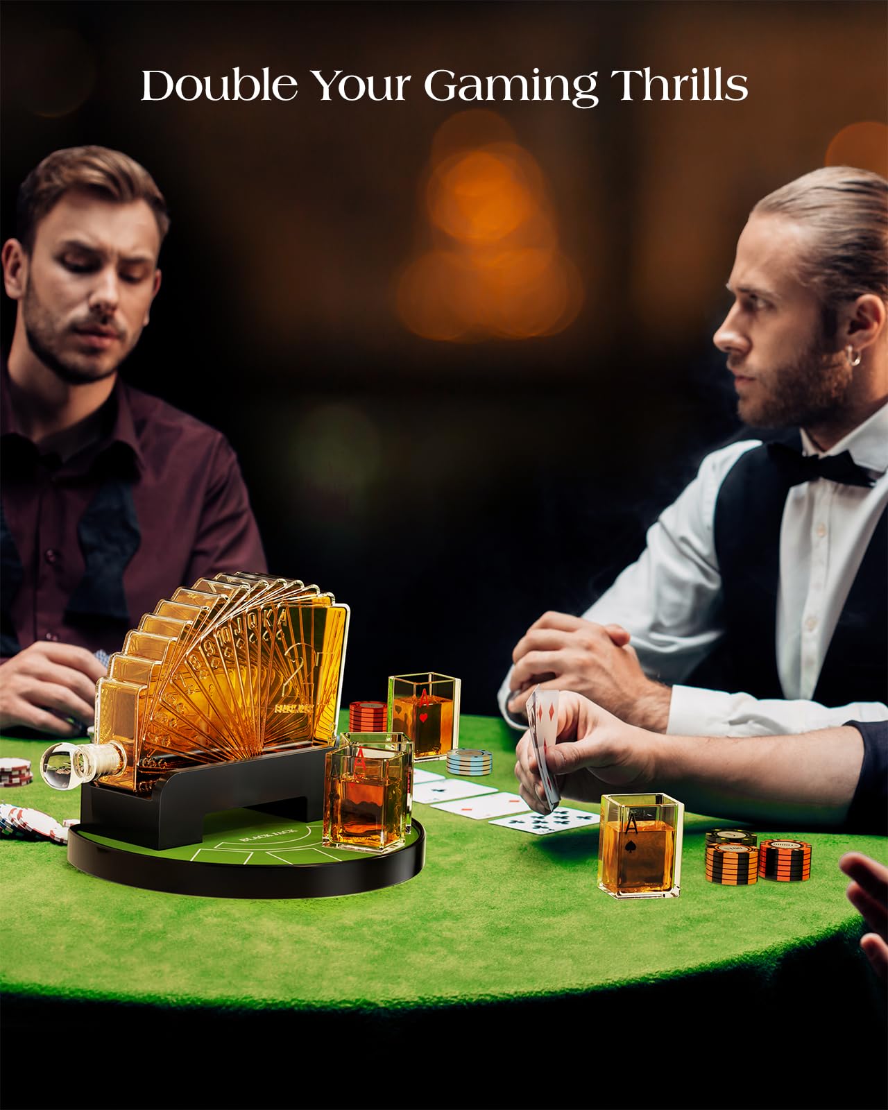 Kollea Blackjack Whiskey Decanter Set, 37.2 Oz Whiskey Decanter with 4 Glasses, Casino Style Decanter for Liquor, Funny Christmas Birthday Gifts for Men Dad, Him, Poker Blackjack Game Night Essentials
