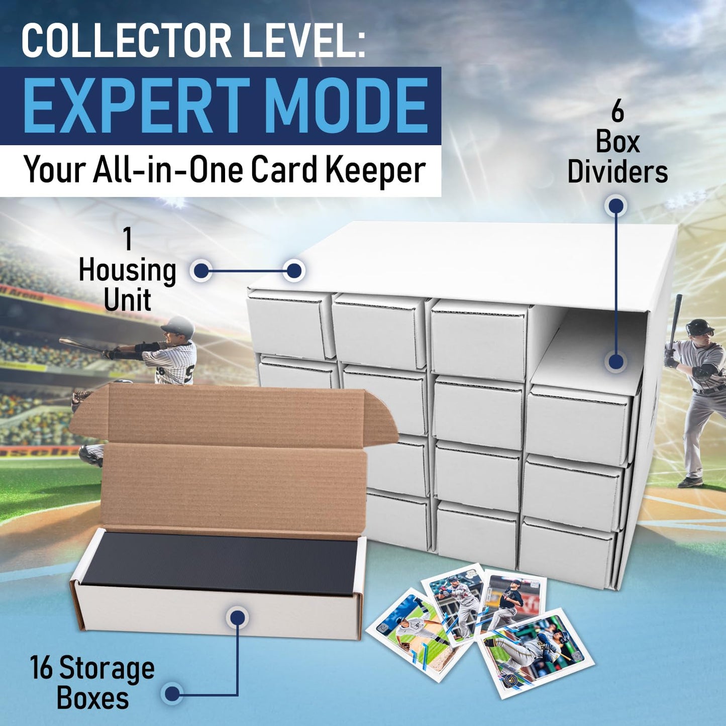 Invested Alliance 16 Trading Card Storage Boxes | Baseball / Sports Card Storage Organizer for TCG, MTG. Baseball, NBA, and Football Cards Box. Magic Card Storage Box.