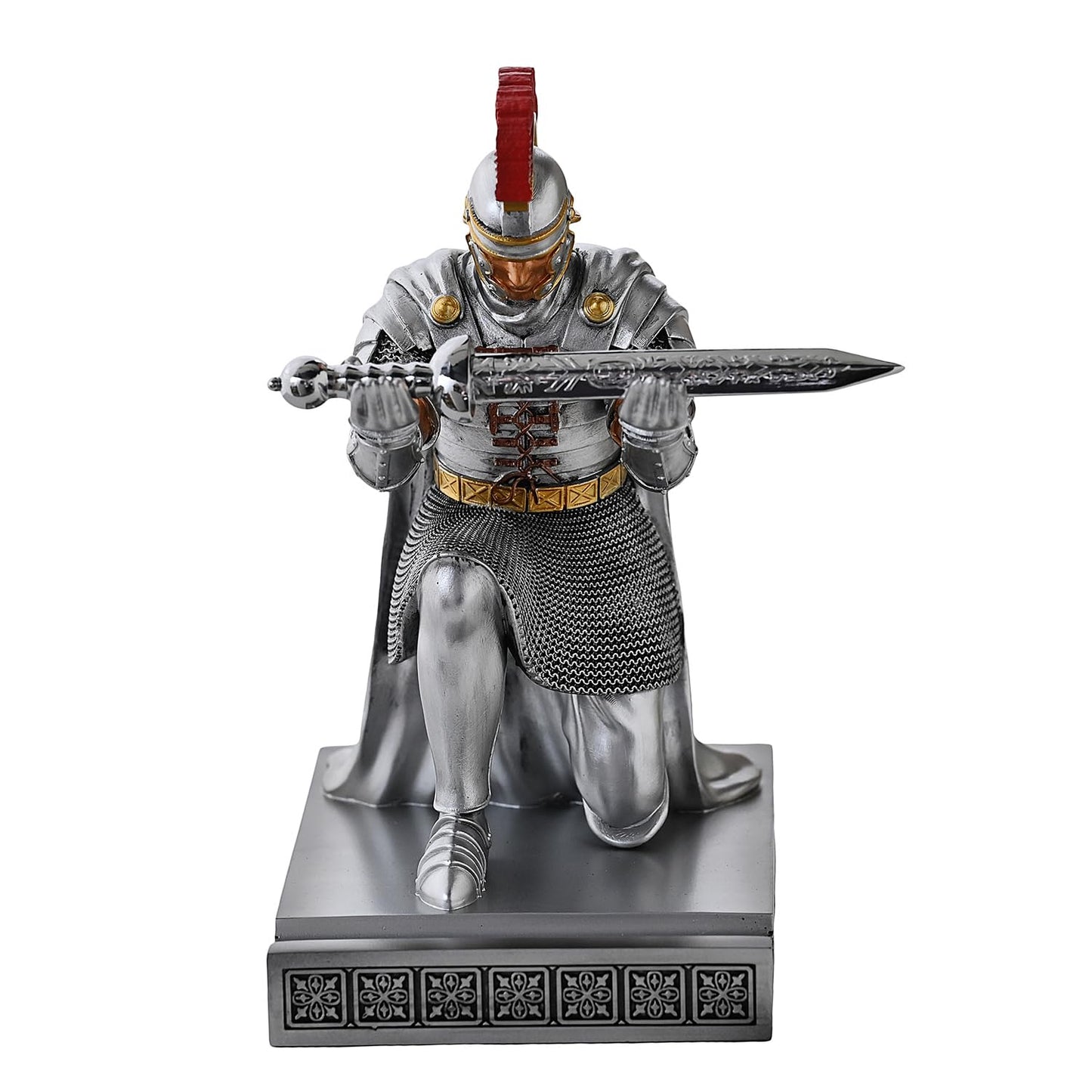 CYXStar Roman Praetorian Prefect Warrior Knight Pen Holder Desk Ornament Resin Praetorian Guard Mobile Phone Stand Desk Accessories and Organizer For Office with a Letter Opener (Silver)