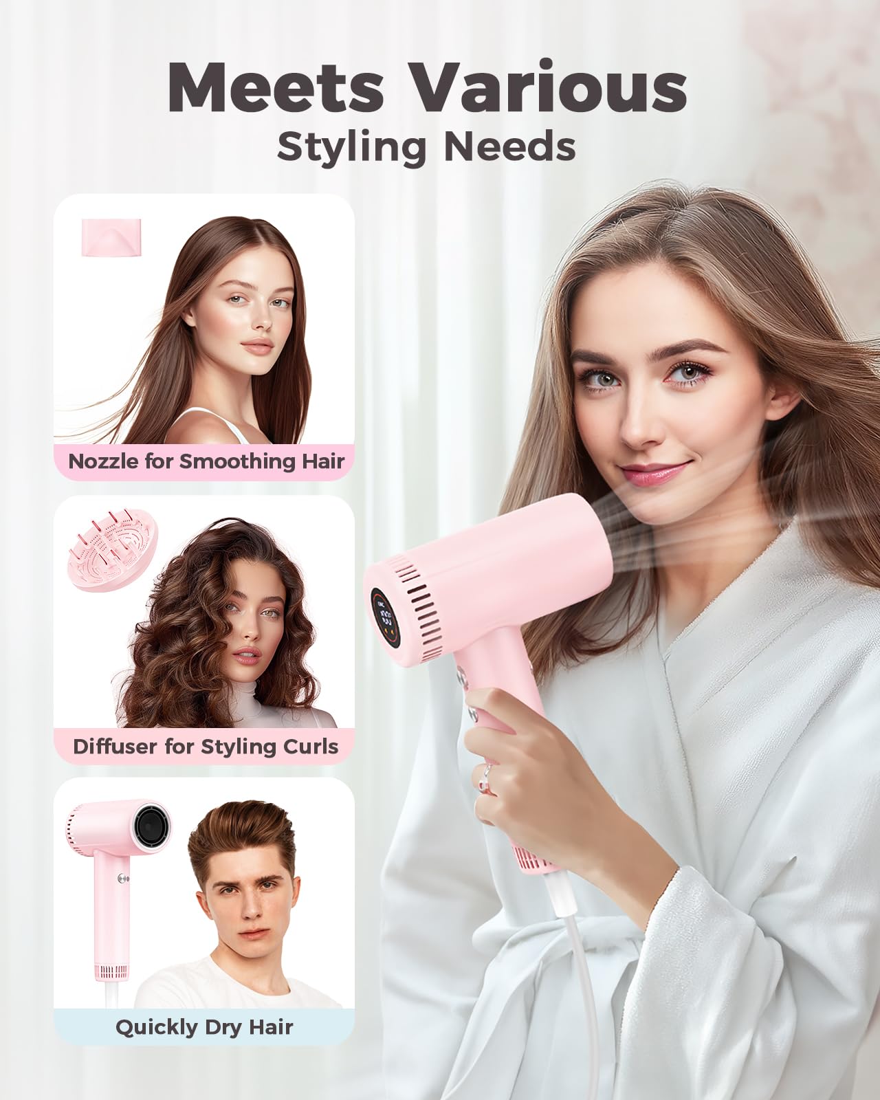 Hair Dryers for Women - 9 Temps Set Ionic Blow Dryer -160,000 RPM High Speed Fast Drying 1 Min, Professional Hairdryer for Smooth, 500 Million Negative Ions, Lightweight 0.8lb for Travel, Auto Clean