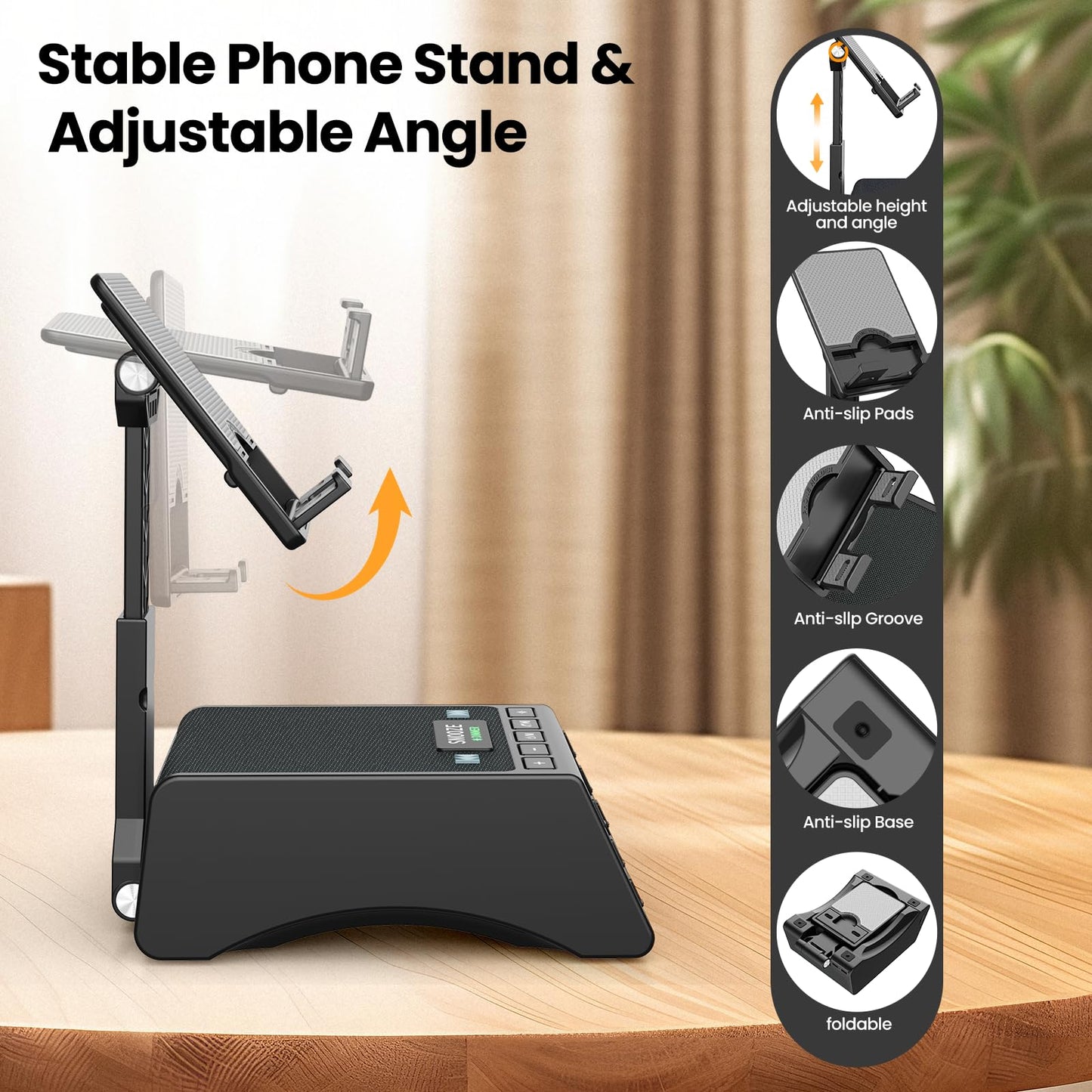 JTEMAN Gifts for Men Women,Cell Phone Stand with Wireless Bluetooth Speaker,Adjustable Cool Tech Kitchen Gadgets,Unique Birthday Gift Idea for Him, Husband, Boyfriend（Black）
