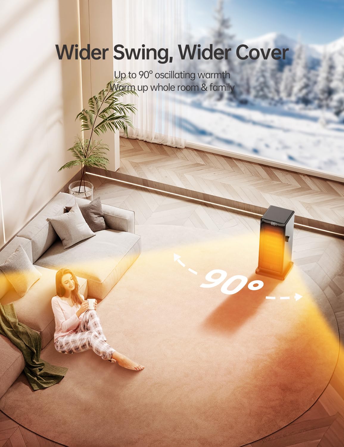 SANVINDER Space Heater, 1500W Space Heaters for Indoor Use Electric Heater for Bedroom, ECO Thermostat 90° Oscillating 24H Timer, Fast Heating, Remote Control, Safe for Home Office Room