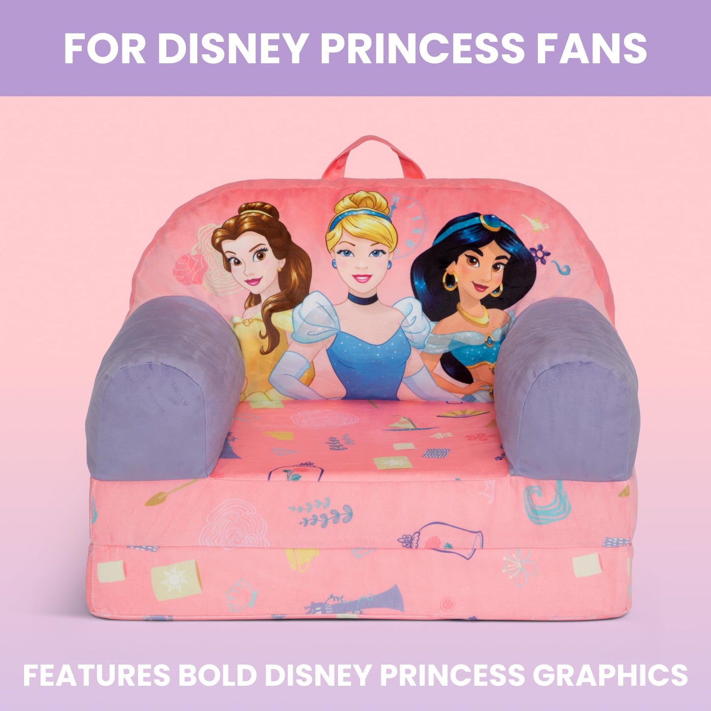 Delta Children - Disney Princess Cozee Buddy Flip-Out Kids Chair, Pink
