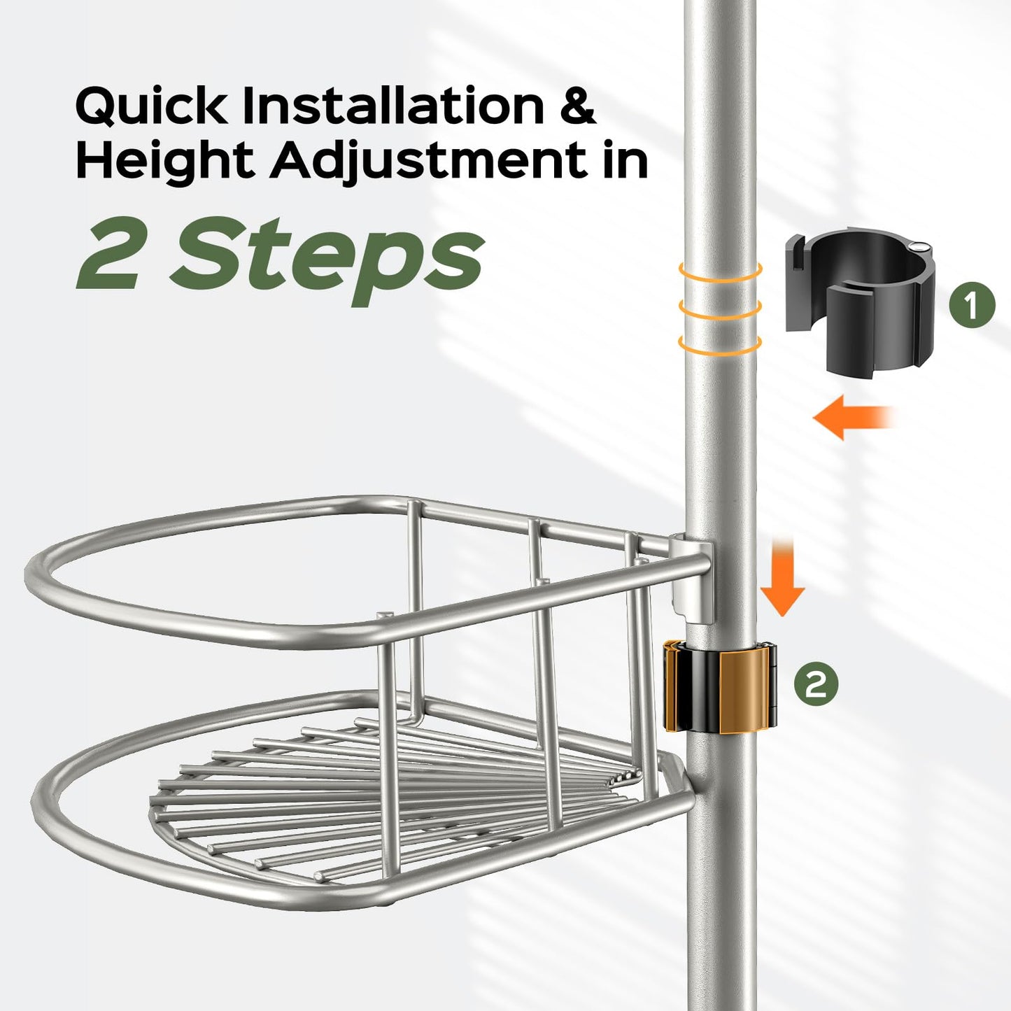 HAMITOR Shower Caddy Tension Pole: 4-Tier Rustproof Bathroom Corner Shelf Organizer for Renter - No Drill Large Shampoo Storage Rack - Adjustable 47-121" - Space Saving Bathtub Accessory - Silver Gray