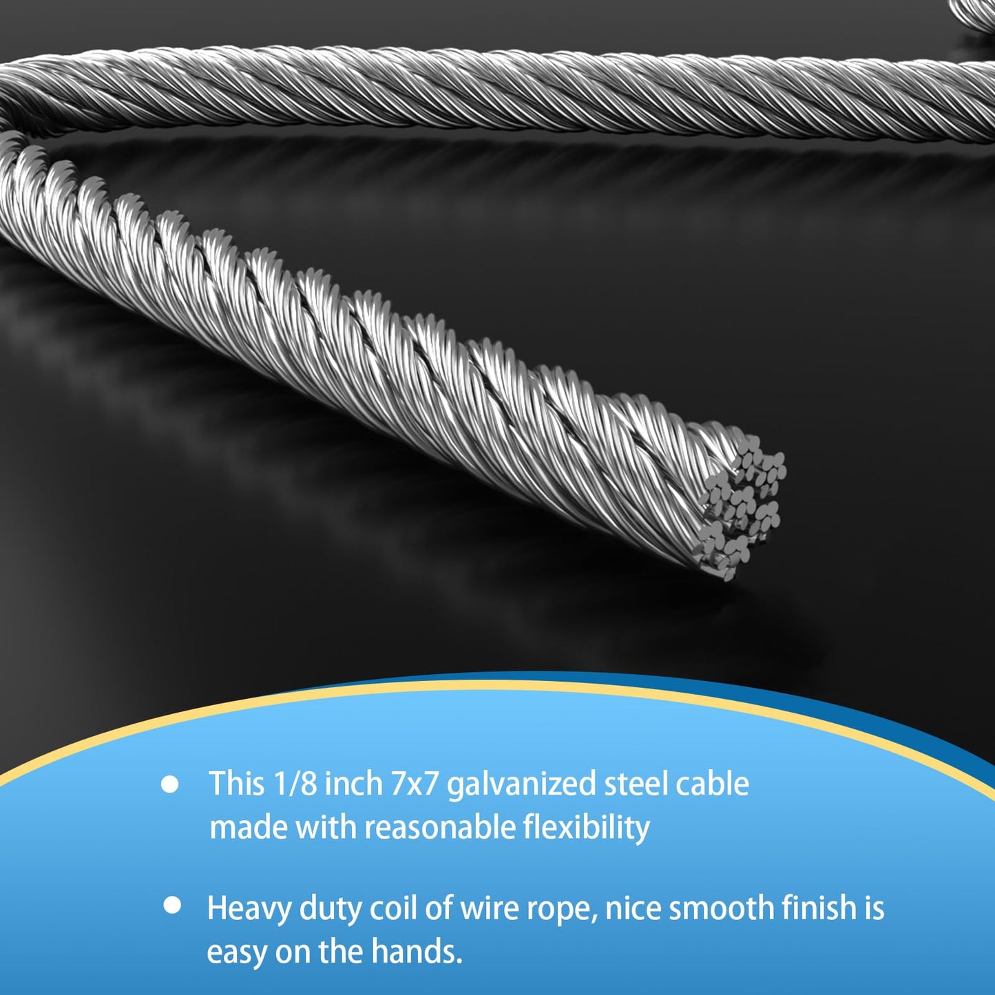 hannger 3/16 Galvanized Wire Rope, 100ft Galvanized Steel Cable 3/16 Inch, 7X7 Strands Core Aircraft Cable with 3/16 Rope Clamps, Thimbles, for Anchored Shed, Clothesline, Lights Hanging, Yard Zipline