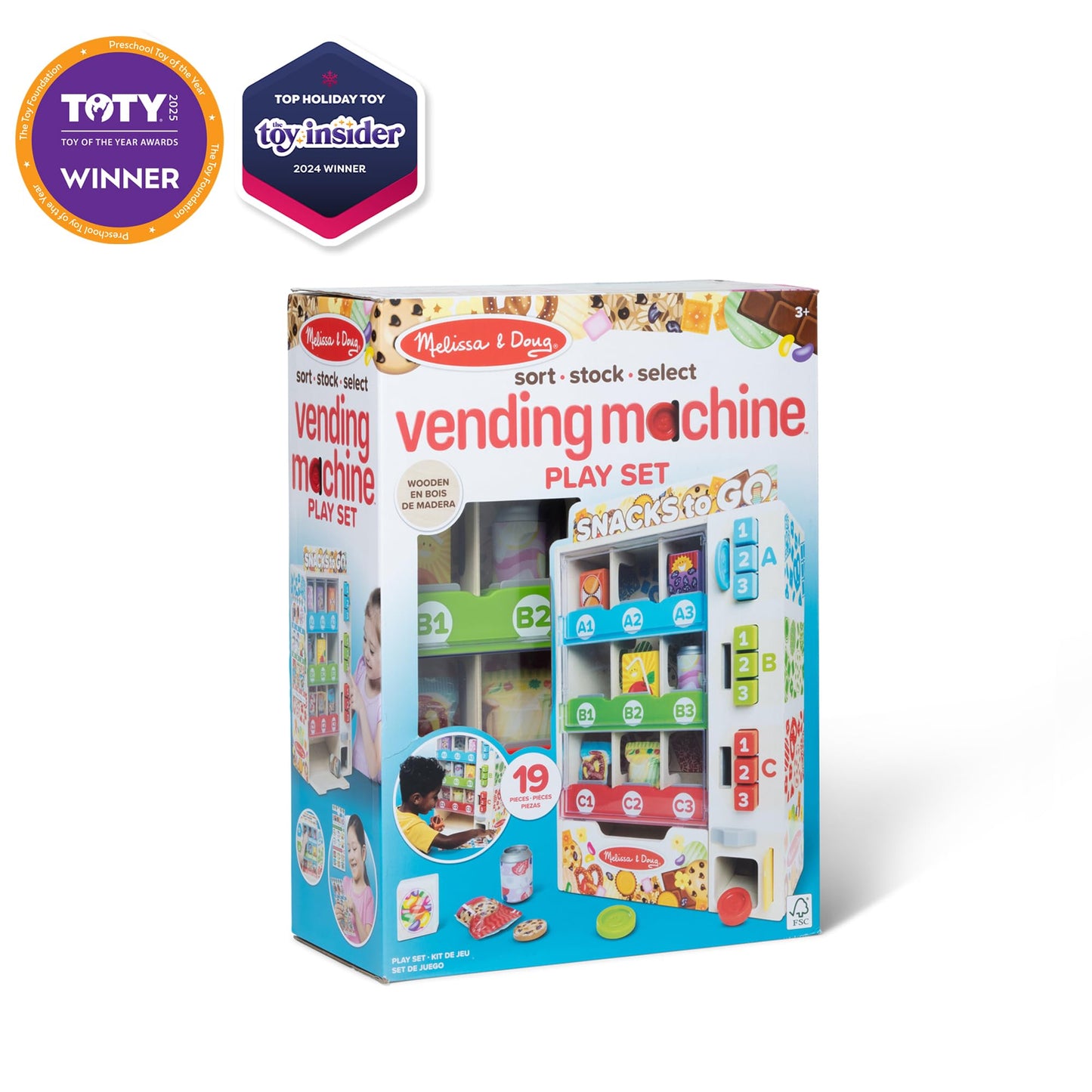 Melissa & Doug Sort-Stock-Select Wooden Vending Machine Toy with Play Food, Mini Vending Machine Toys & Play Money, Preschool Toys for Kids Ages 3+
