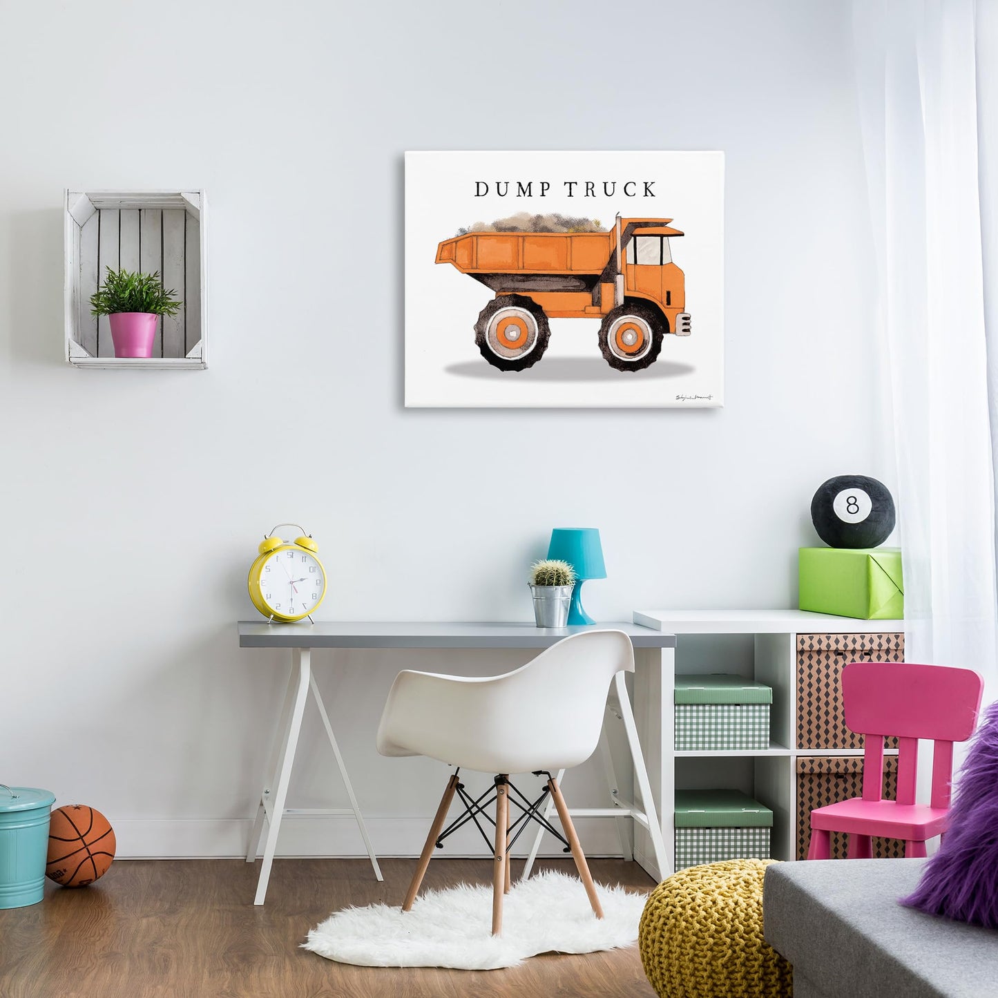 Stupell Industries Orange Dump Truck Traditional Construction Vehicle, Designed by Stephanie Workman Marrott Canvas Wall Art, 30 x 40, Off-White