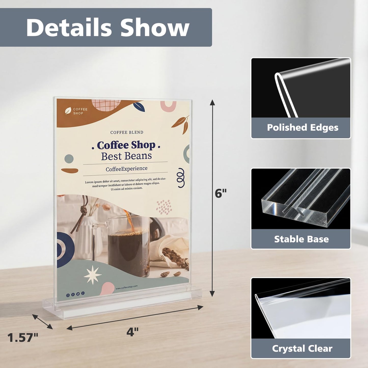 Comix Acrylic Sign Holder 8.5x11 Inches, 12 Pack Double Sided Clear Display Stand Plastic Table Top Paper Stand, Vertical Menu Flyer Holder for Restaurants, Store, Office
