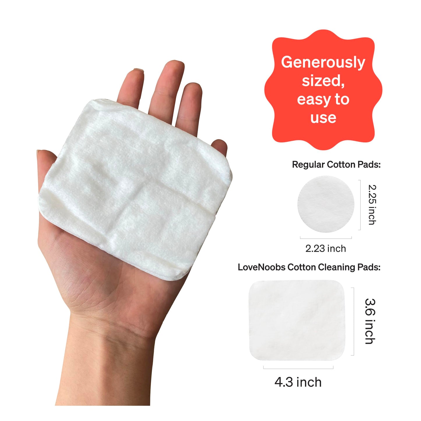 Baby Cotton Pads for Diaper Change by LoveNoobs, 360 Count, Ultra Soft 100% Organic Extra Large Cotton Pads for Baby Sensitive Skin, Lint-Free, Premium Jumbo Size, GOTS Certified