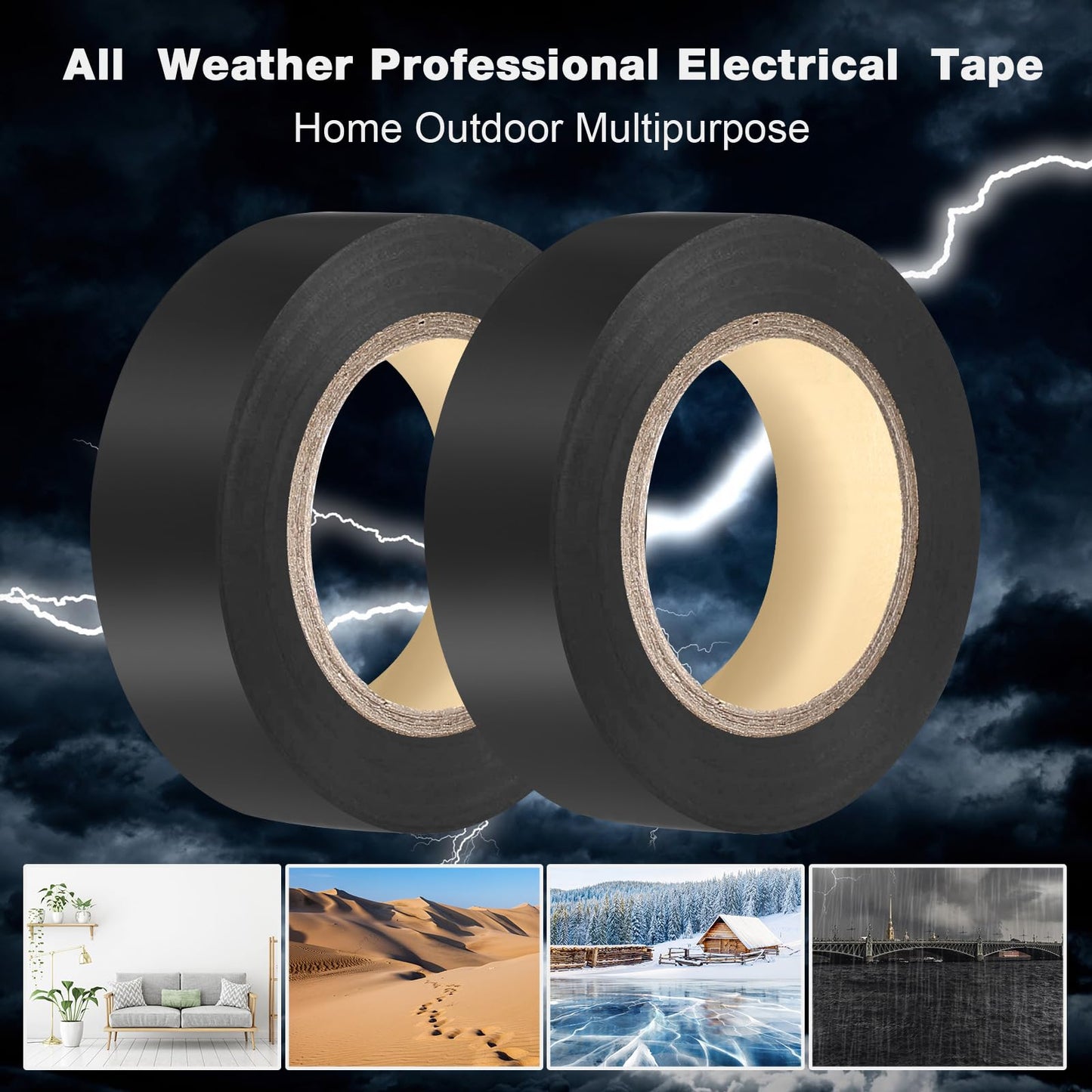 Qilery 60 Pack Electrical Tape Waterproof 3/4 in x 65 ft Electric Wire Tape for Any Weather Under 600v Home Outdoor Insulating Wire Wrapping(Black)