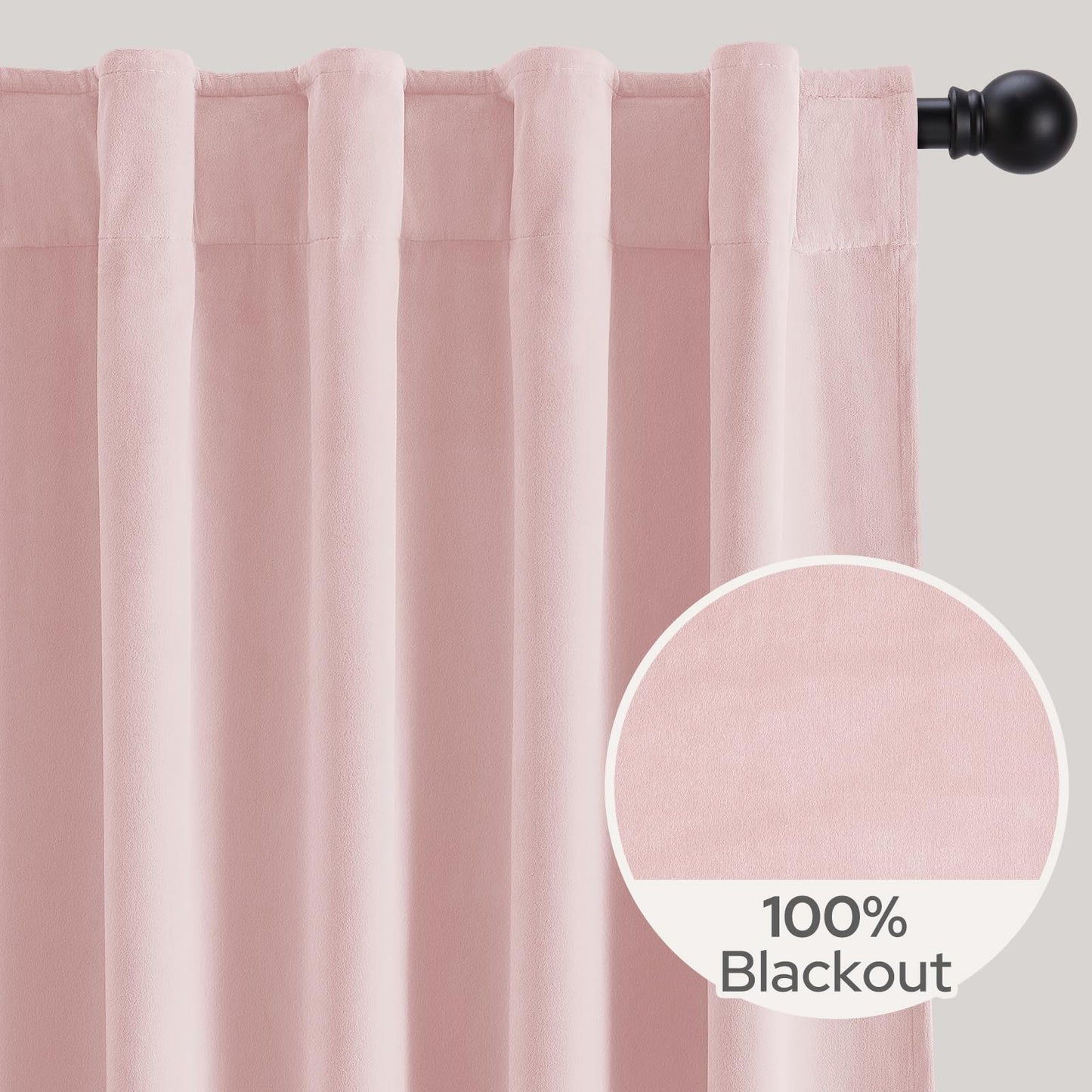 HOMEIDEAS 100% Blackout Pink Velvet Curtains, Thermal Noise Reduction Luxury Velvet Curtains for Bedroom Preppy Room Decor, Living Room, 52 X 84 Inch, 2 Panels