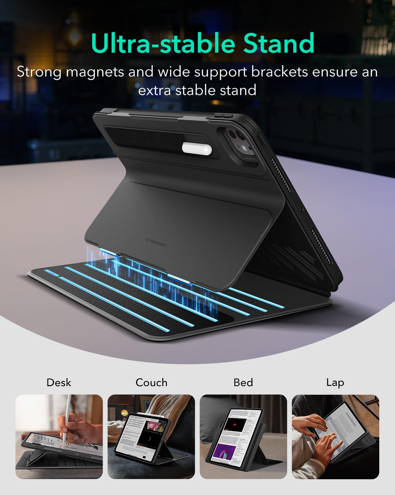 ESR for iPad Pro 13 Inch Case M4(2024), iPad Pro 13 Rotating Case with Removable Magnetic Cover, Adjustable Portrait/Landscape Stand with Raised Screen View, 9 Standing Angles, Shift Series, Black