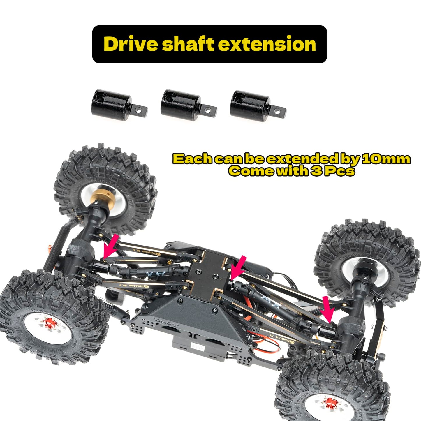 RampCrab High Clearance 4 Links Set for AX24, Front extend 6mm, Rear extend 18, Brass Links Set, Upgrade Parts for AX24 XC-1, Axial 1/24 RC Crawler Car Upgrade Accessories, 8Pcs, Black Coating