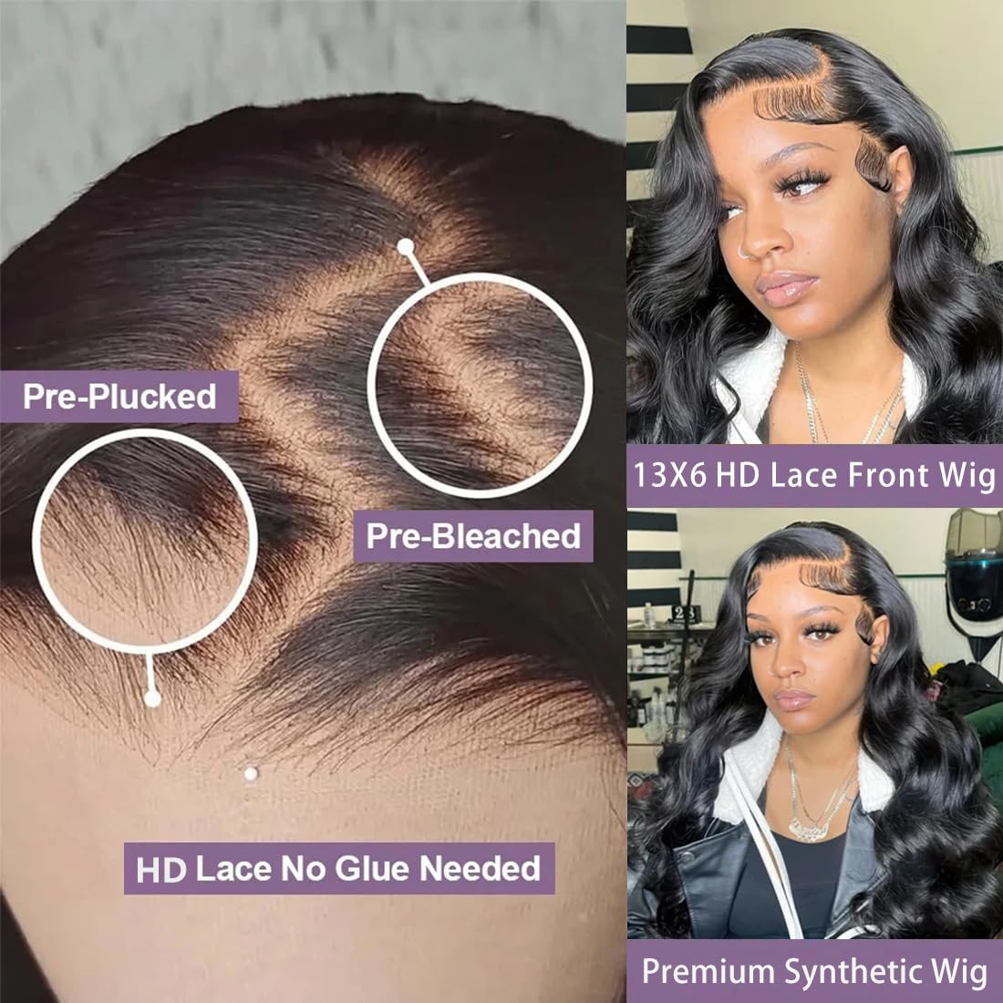 Amarlis 13x6 Synthetic Lace Front Wig - Glueless Ready to Wear Hd Lace Body Wave Black Wigs for Black Women, Pre-Plucked Baby Hair Heat-Resistant 26In Natural Black Wig for Daily Party