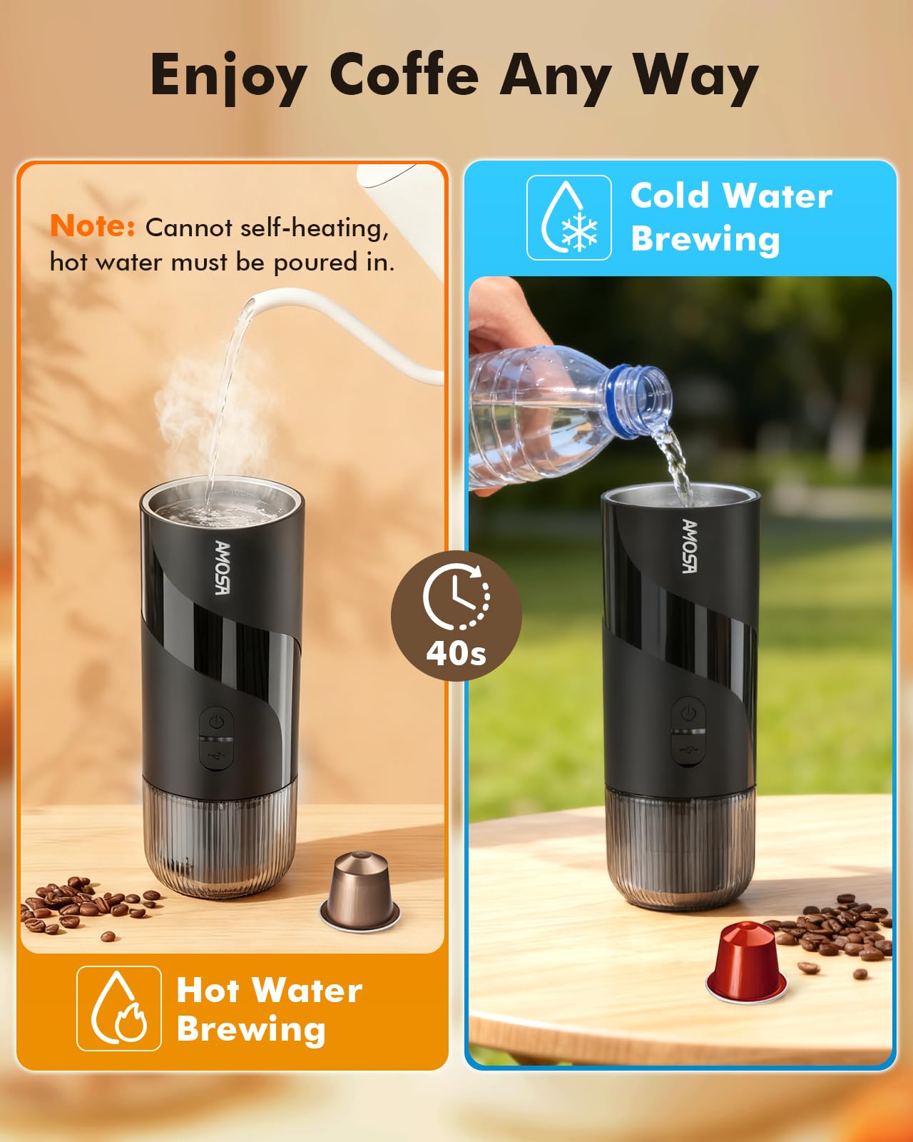 Portable Electric Espresso Machine & Manual Coffee Grinder & Electric Milk Frother All in 1 Mini Travel Coffee Maker Set for Camping, Car, RV, Hiking, Office, Home, Ground Coffee & NS Capsules Pod