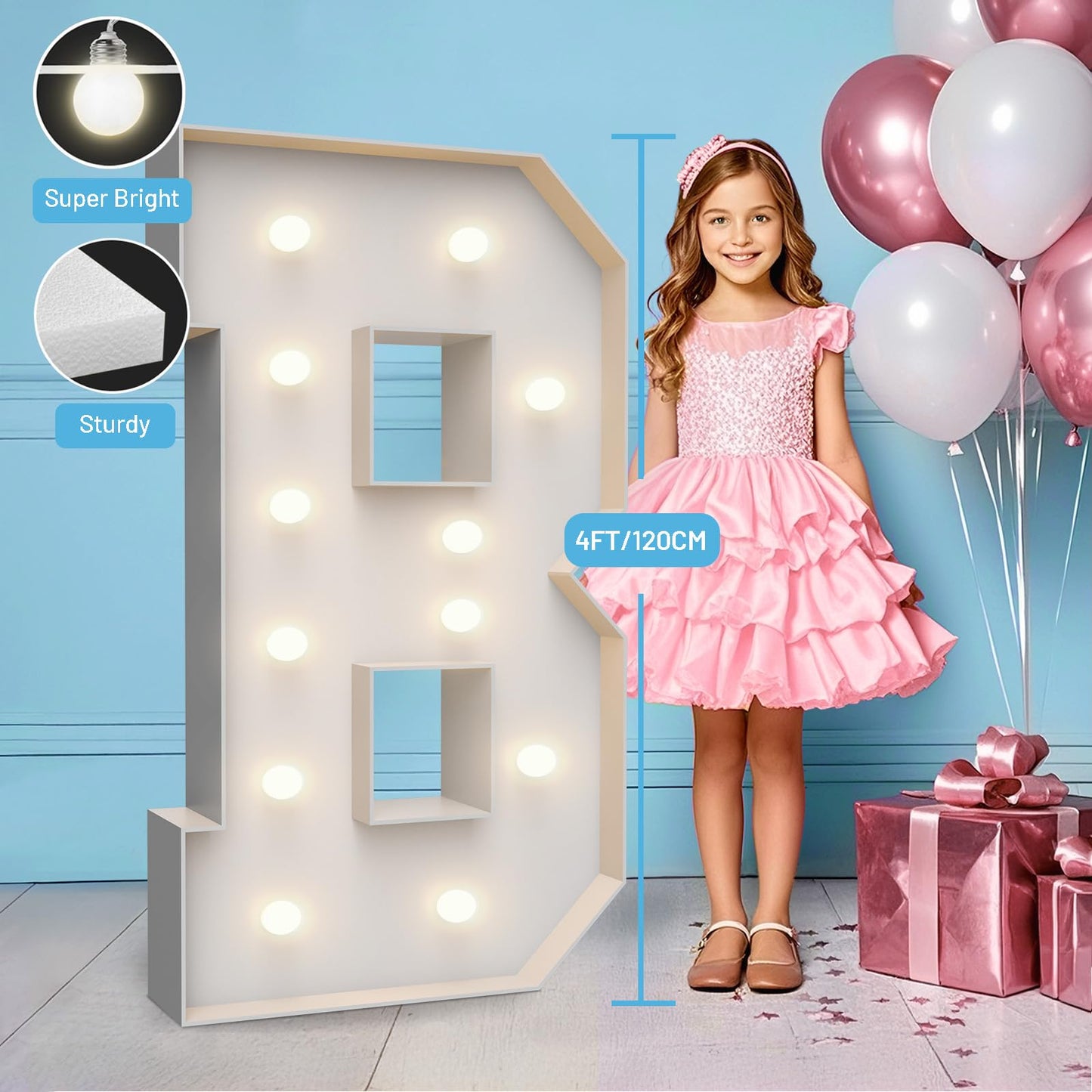 4FT Marquee Light Up Letters B,Party Decoration Large Marquee Light Up Letters with Weighted Water Bag,Pre-cut Foam Board Set Can Be Used for Birthdays,Weddings,Baby Anniversaries