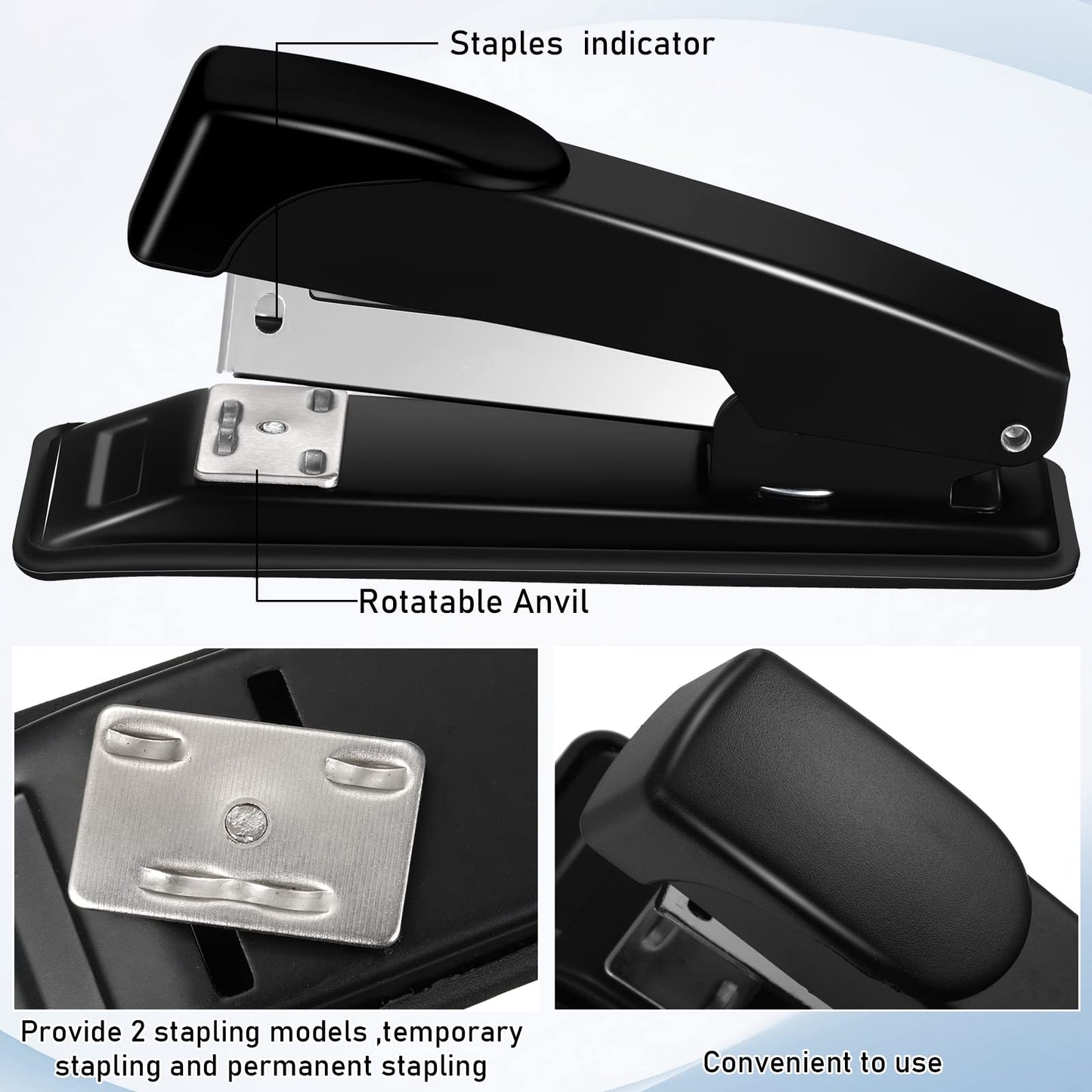 Yahenda 18 Pieces Staplers for Desk Black Stapler Bulk with Staples 20 Sheet Capacity Staplers Compact Desktop Heavy Duty Stapler for Desk Office School