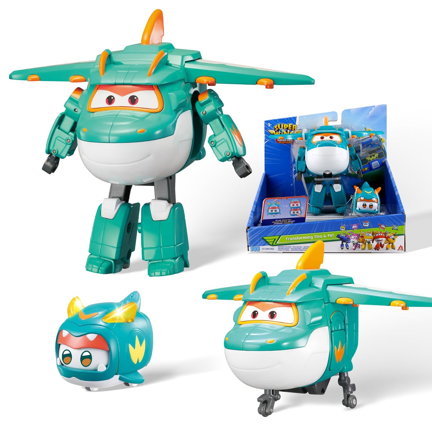 Super wings Transforming Tino & Pet transformables Robot Characters Toys for Boys and Girls 3 4 5 6 7 8 Years Old
