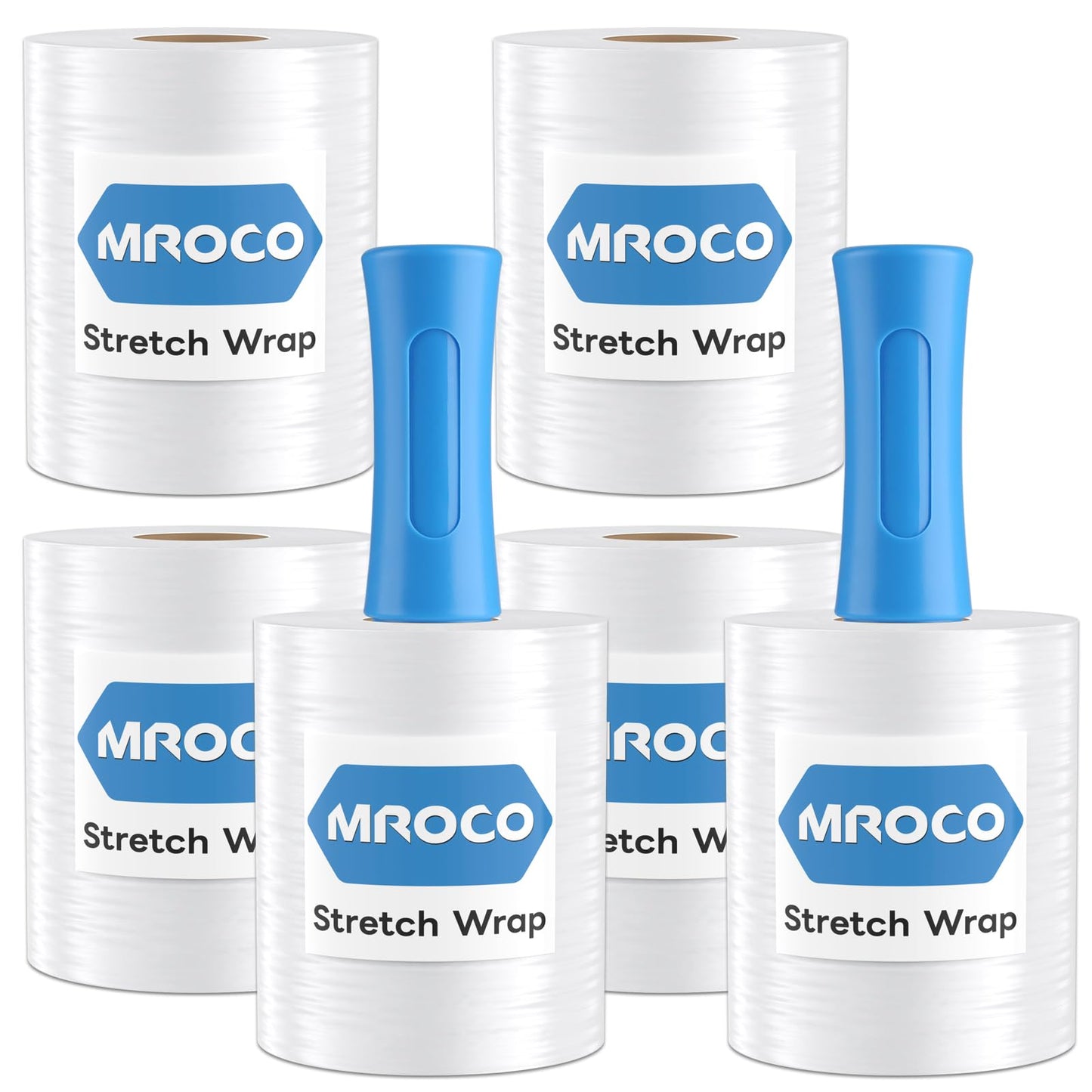 MROCO Stretch Wrap Film 5" x 1000ft with 2 Handles, 6 Pack 80 Gauge Plastic Shrink Wrap for Moving Furniture & Pallet Wrap, Industrial Mini Clear Heavy Duty Shrink Film Roll for Moving & Storage