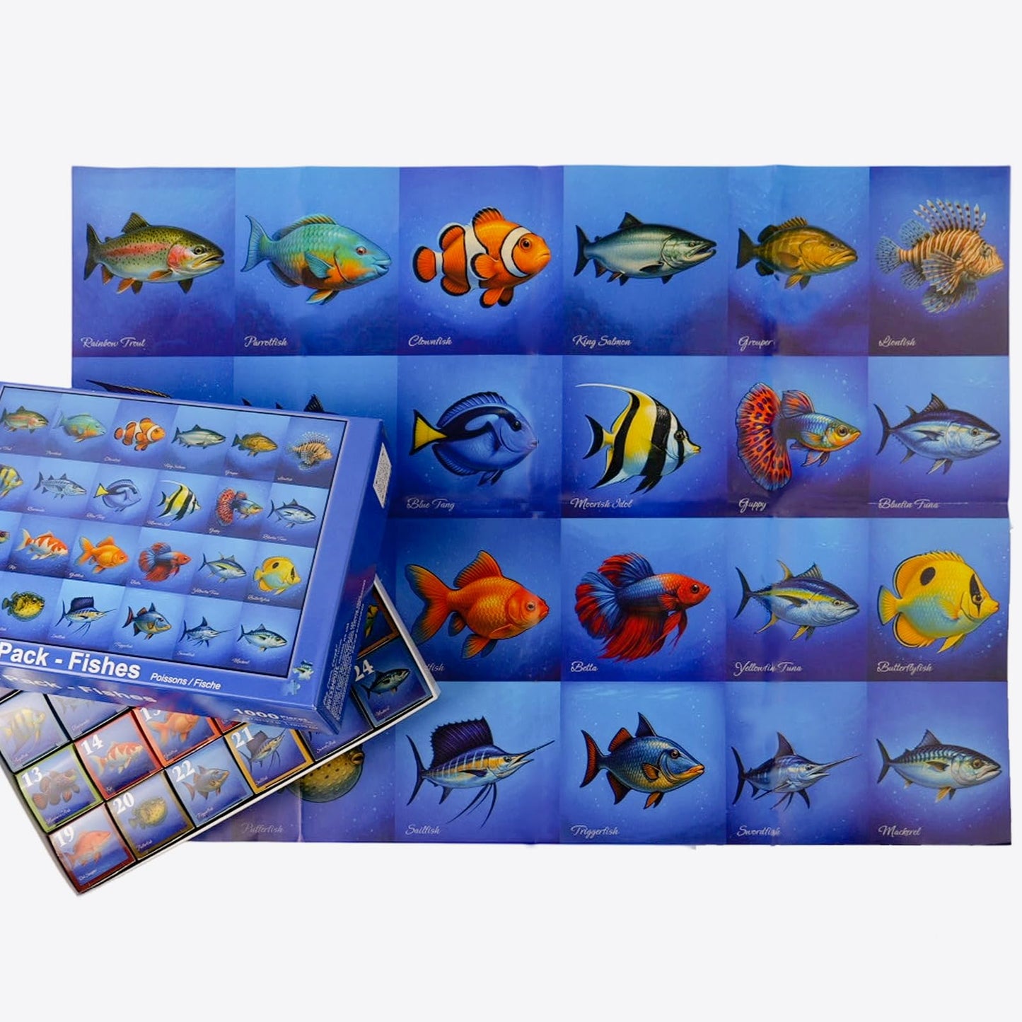 rokt&razo, Fishes, 24 Mini Pack Kids Puzzles, 1000 Pieces Advert Puzzles, Family Game Nights, Finish Size 27.5 * 19.7 in (Index on The Back)