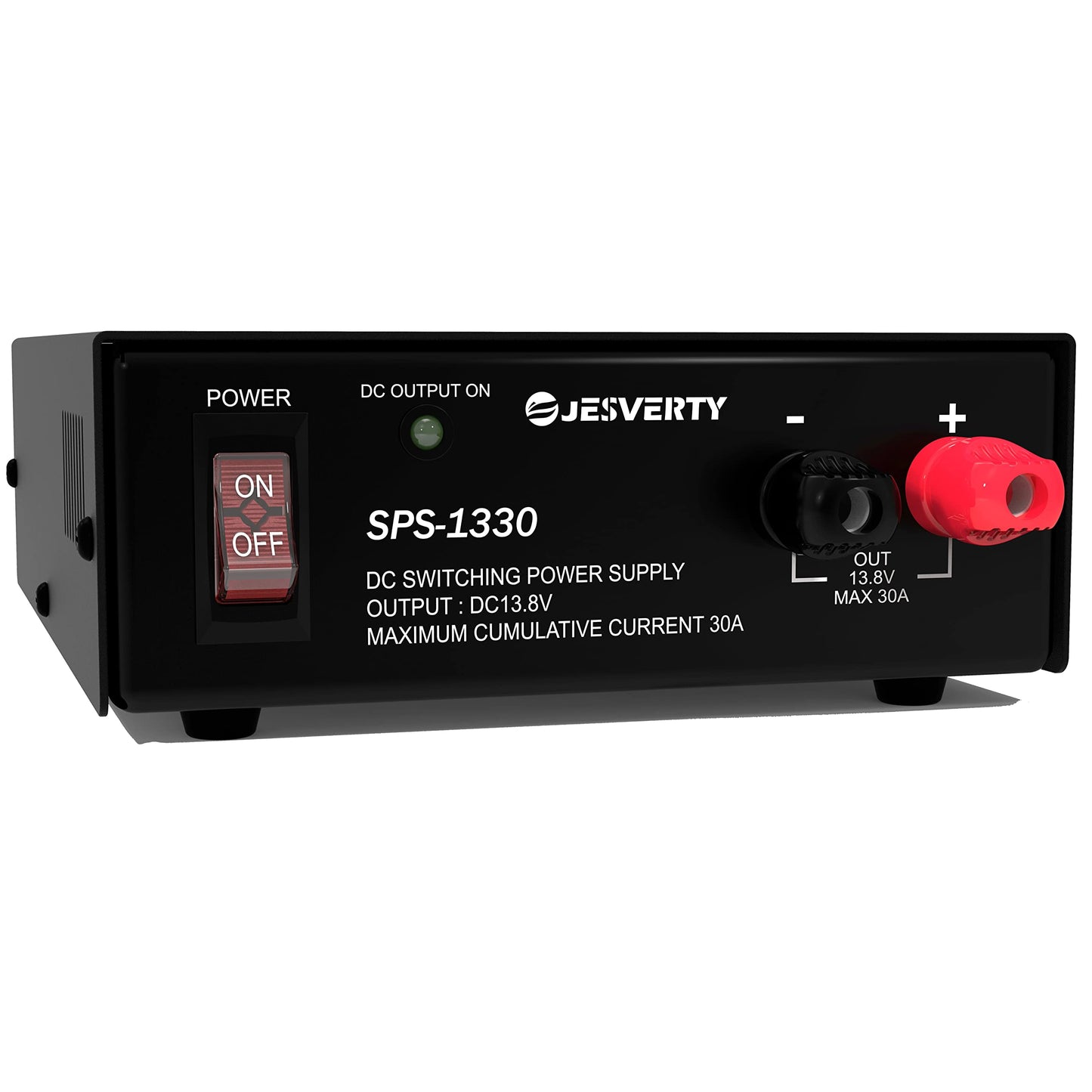 Jesverty Universal Compact Bench Power Supply - 30 Amp Regulated Home Lab Benchtop AC-to-DC Converter for CB/HAM/Amateur Radio with 13.8V Fixed OutputScrew-Type Terminals, Cooling Fan - SPS-1330