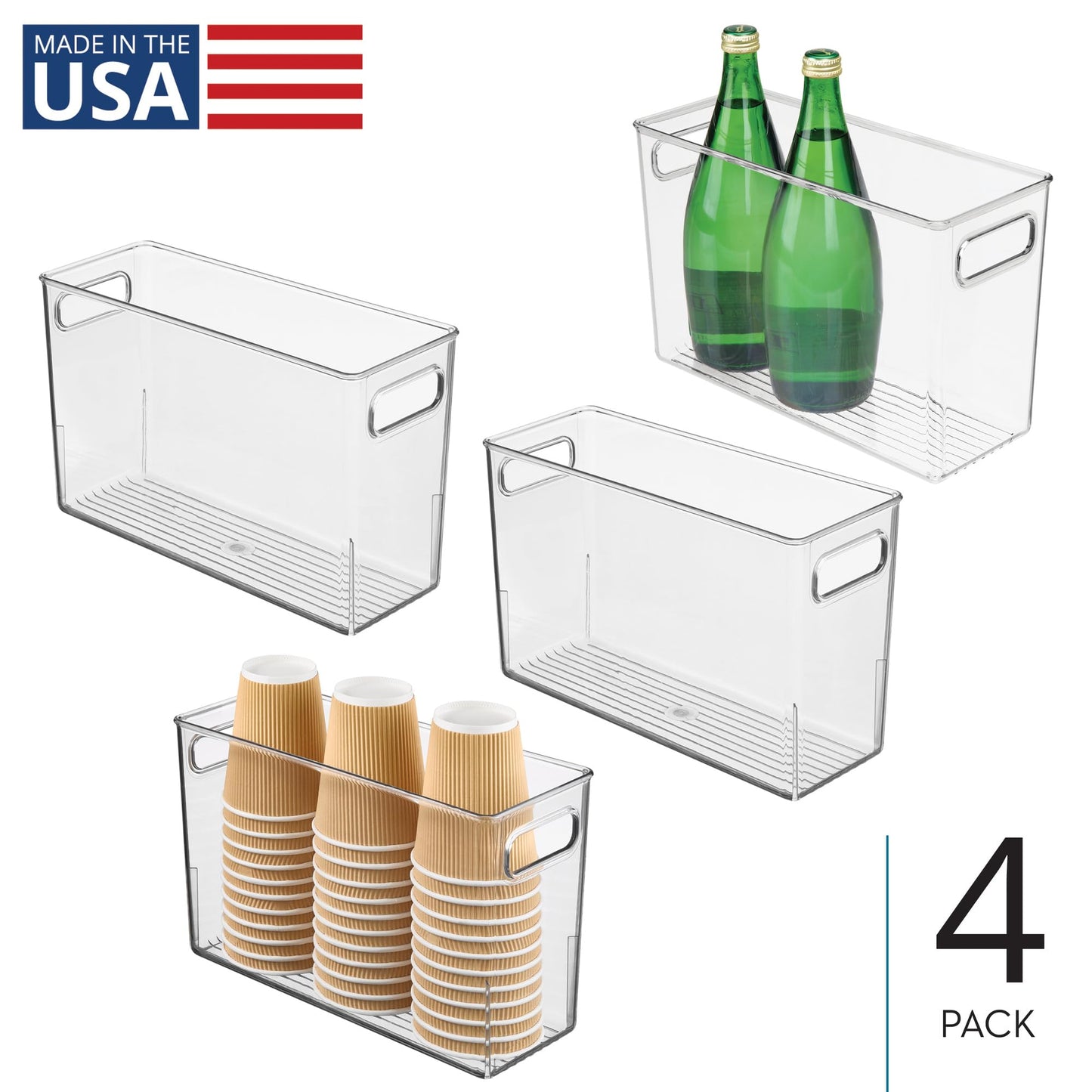 iDesign Tall Plastic Storage Bin with Handles for Fridge or Freezer - Set of 4 - Clear - Made in USA