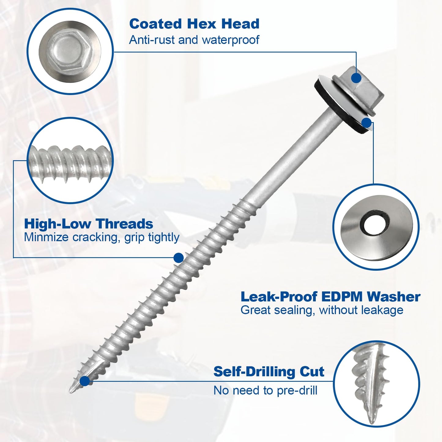 FMhotu Metal Roofing Screws #10×3Inch, 320-PCS, Hex Head Rustpert Coating Sheet Metal to Wood Siding Screw with EPDM Rubber Washer, Sharp Point, Hex Socket Included