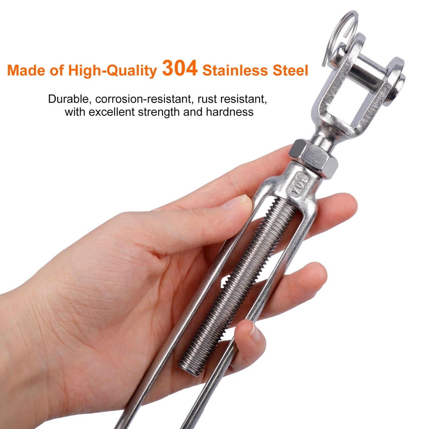 LordHardware Stainless Steel 1/2 x 6.5 Inch M12 Jaw and Jaw Turnbuckles for Tensioning Cable Rope Chain 2200 lbs Load (4P)
