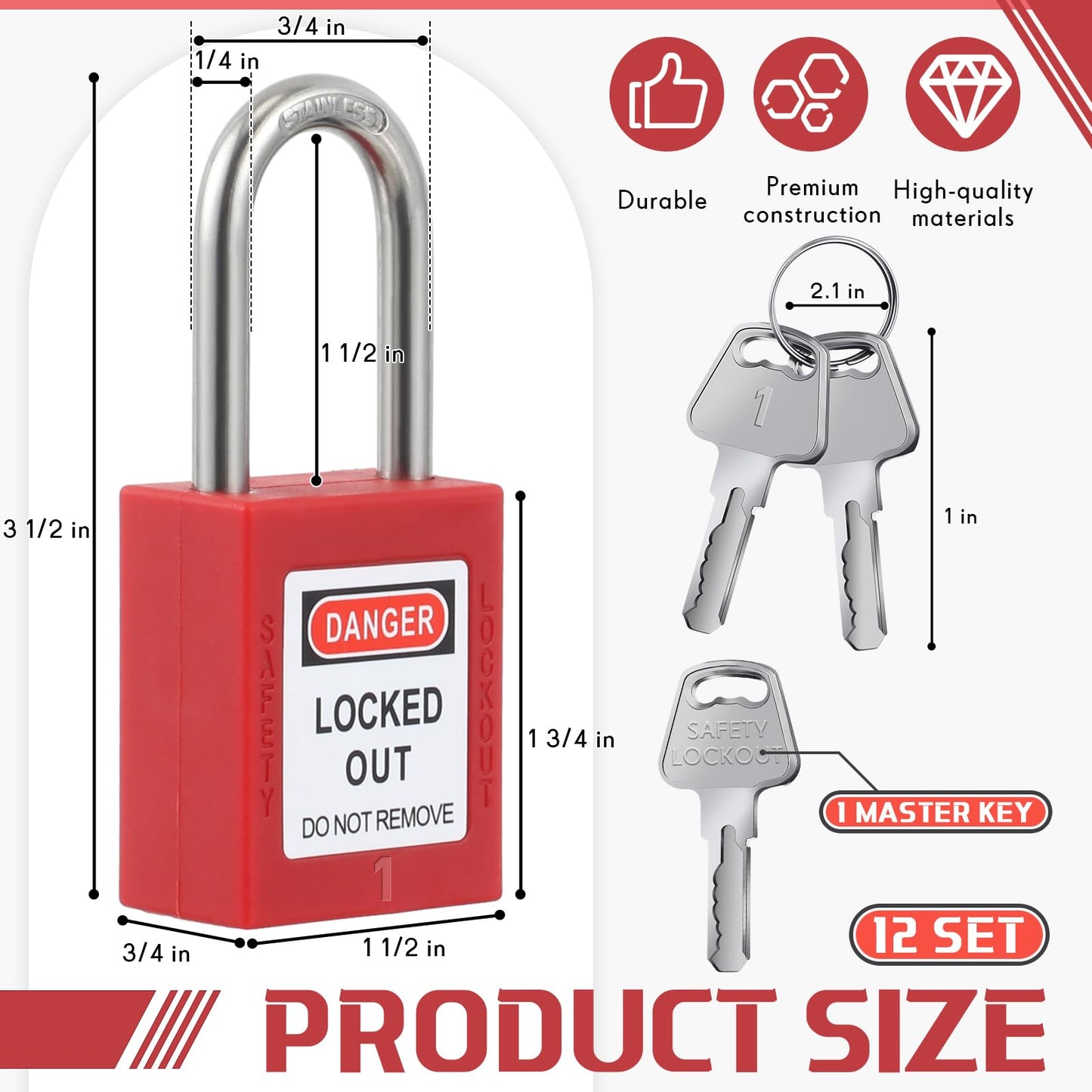 Landhoow 12 Set Lockout Tagout Locks Loto Locks Keyed Different Safety Lock, 2 Keys Per Lock, Tag Out Padlocks for Electrical Lockout Tag Out Stations and Devices Kits (Red)