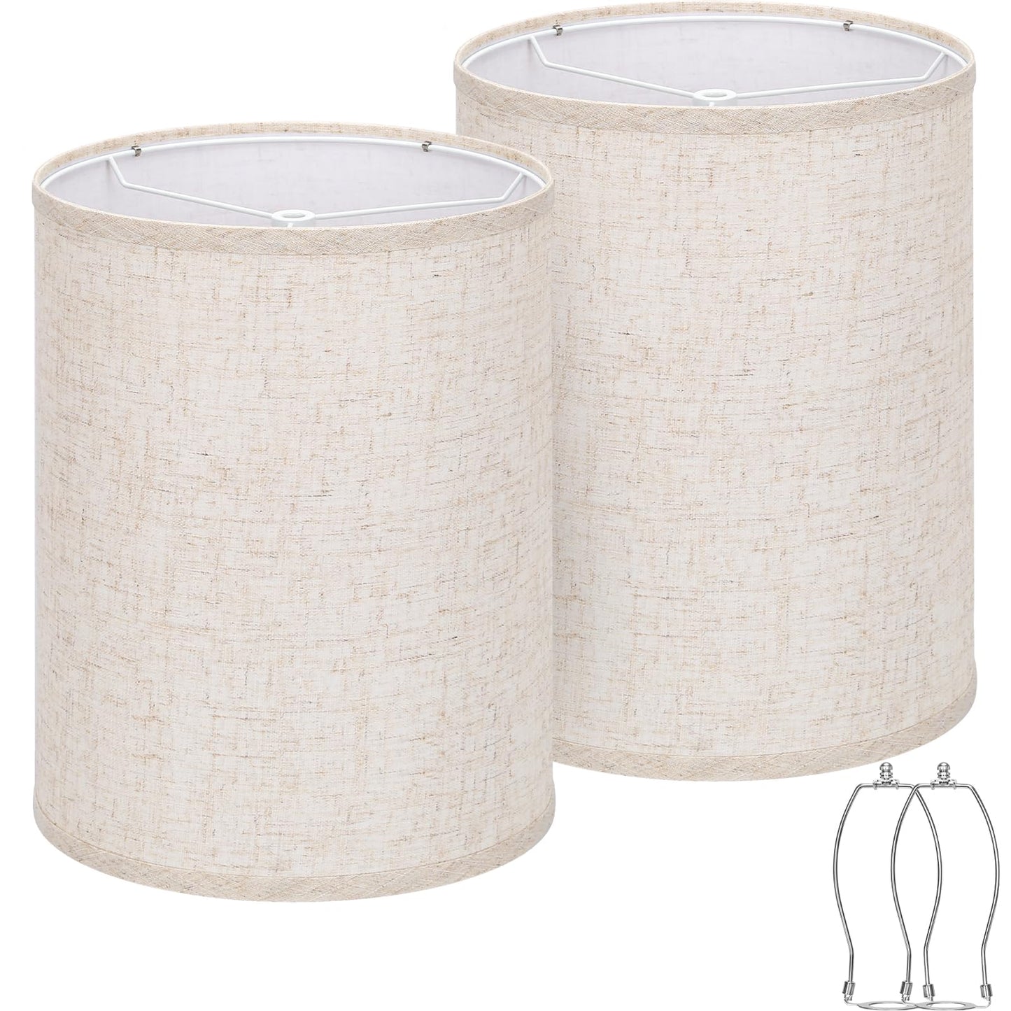 Tall Drum Lamp Shades Set of 2, 10"Top x10" Bottom x 13"High, Beige Lampshade for Table Lamp Floor Lamp, Replacement Lampshades Natural Linen Handcrafted, Spider, Harp Holders Included, Easy Assembly