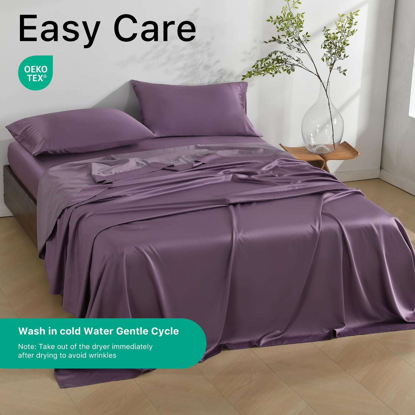 NATUREFIELD Silky Bed Sheets Set King Size (4pc), Rayon Derived from Bamboo Blend, Soft Cooling Sheets with Deep Pockets, Hotel Luxury Bedding Sheets & Pillowcases