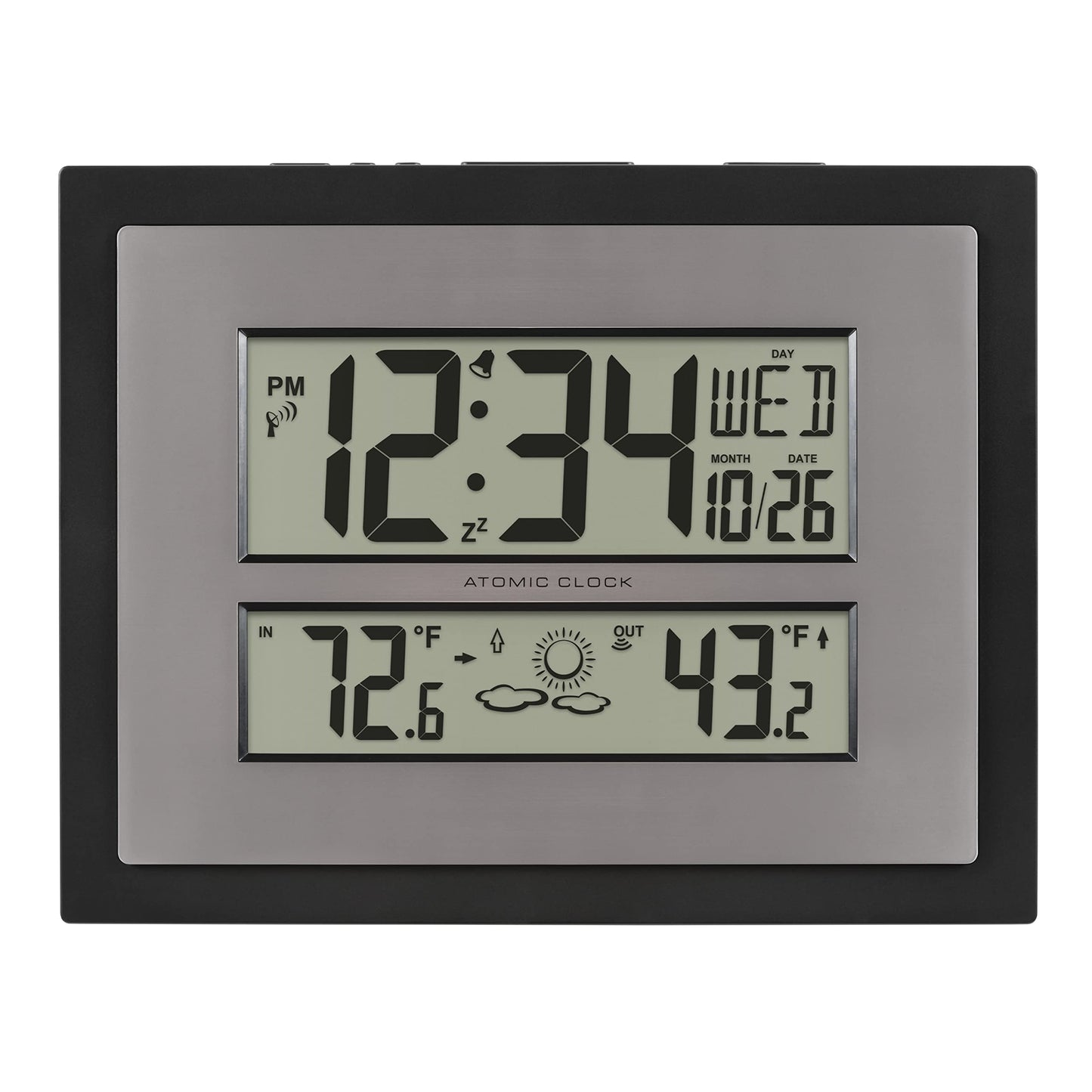 La Crosse Technology 512-85937-INT Atomic Digital Wall Clock with Temperature & Forecast in Gray/Silver