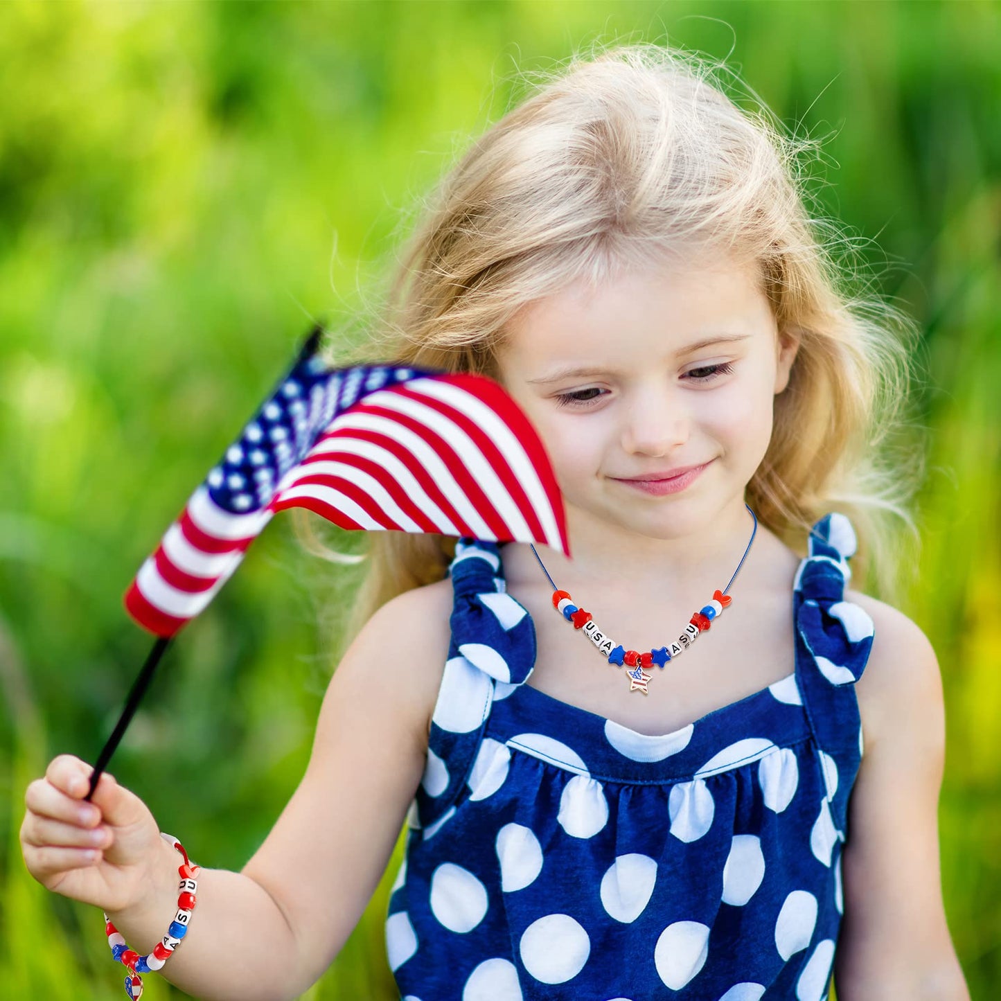 Deekin 4th of July Kids Patriotic Jewelry Craft Kits for Independence & Memorial Day, Veteran's Day - DIY Funny Home Activities (60 Set)
