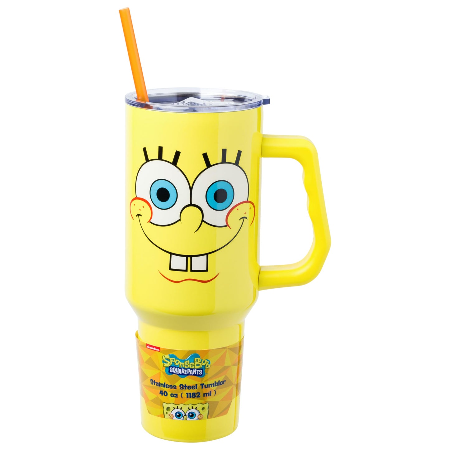 Silver Buffalo SpongeBob SquarePants Stainless Steel Tumbler with Handle, Fits in Standard Cup Holder, 40 Ounces
