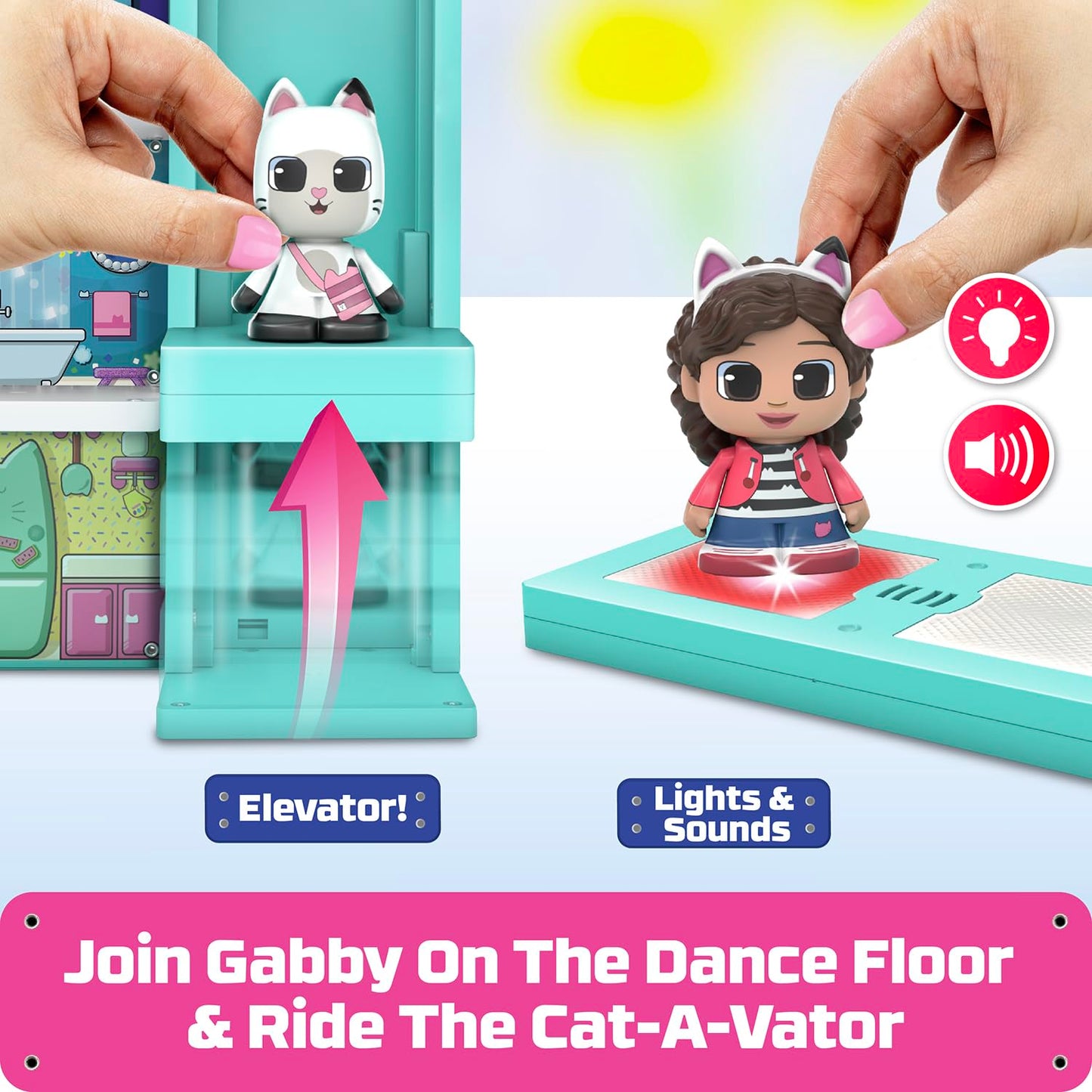 Tile Town Gabby's Dollhouse Tile Set with Gabby and Pandy Paws Figures, Magnetic Building Set, Interactive Toy, Safe and Creative Magnet Tiles, Buildable Tile Sets for Kids 3+
