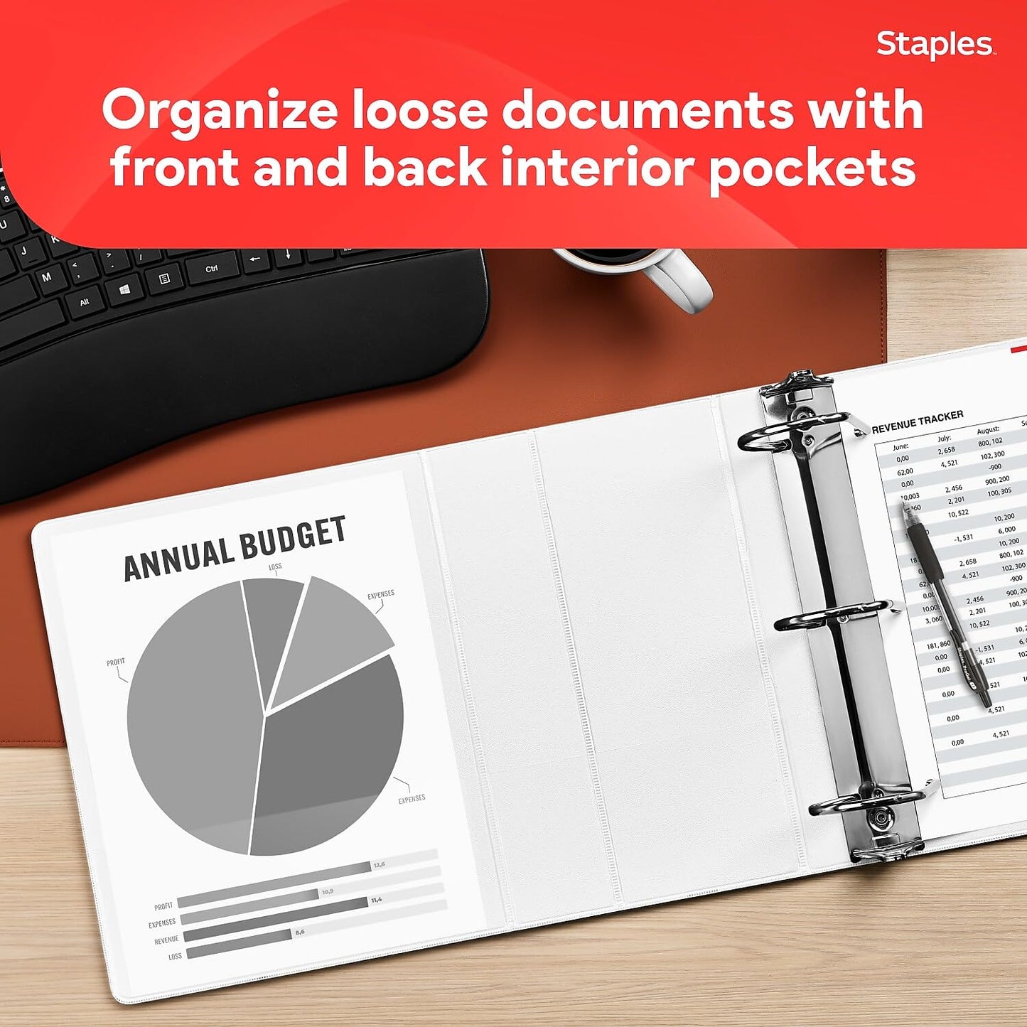Staples Standard 5-Inch D-Ring View Binder, High Capacity Holds Up to 1,050 Sheets, White, for Presentations & Archiving